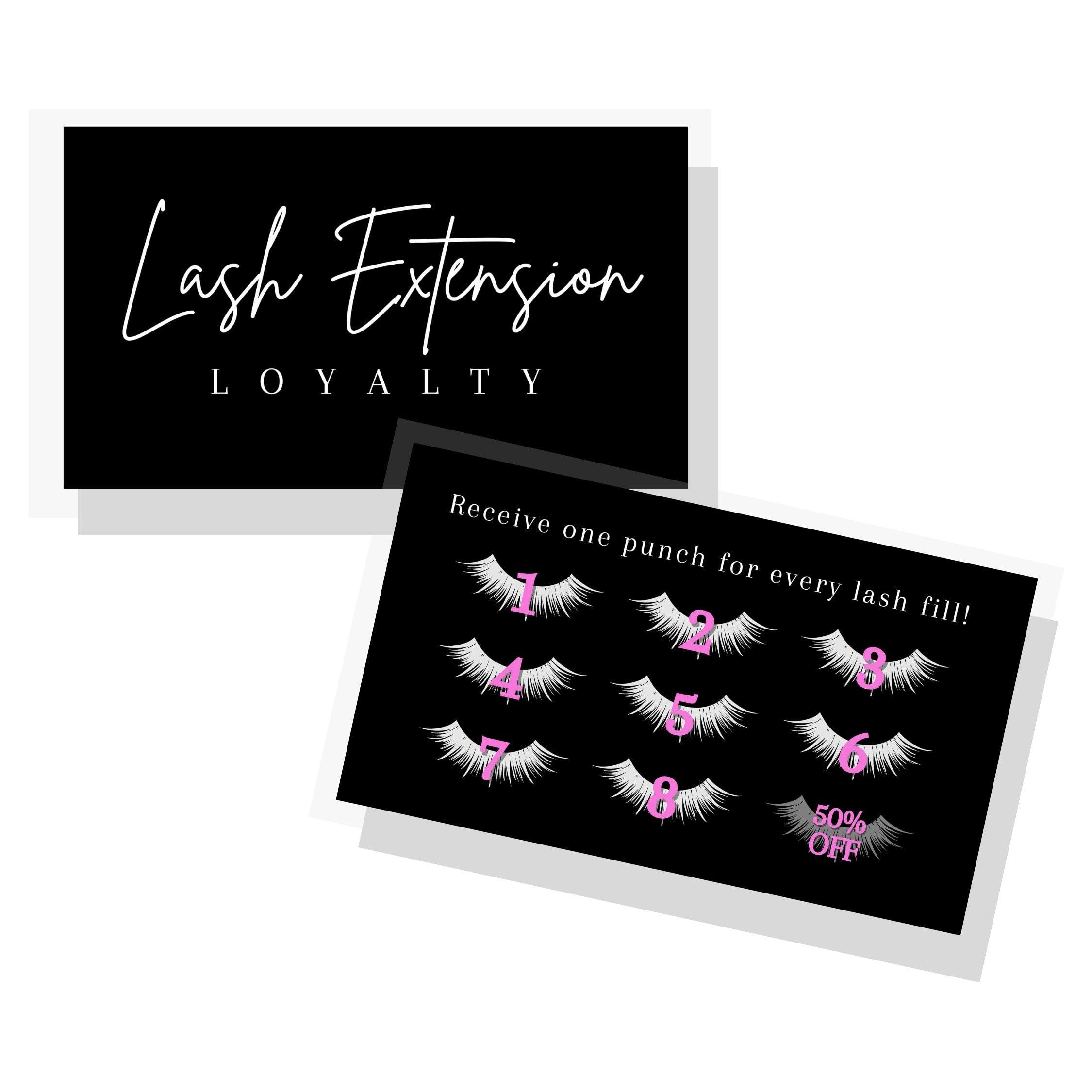 50 Pack Lash Extension Loyalty Punch Cards | 2x3.5 Inch Eyelash Aftercare Cards | Minimalist Black & White Thank You Cards for Lash Artists | Matches Intake Forms & Symbols | Perfect for Client Retention & Salon Marketing