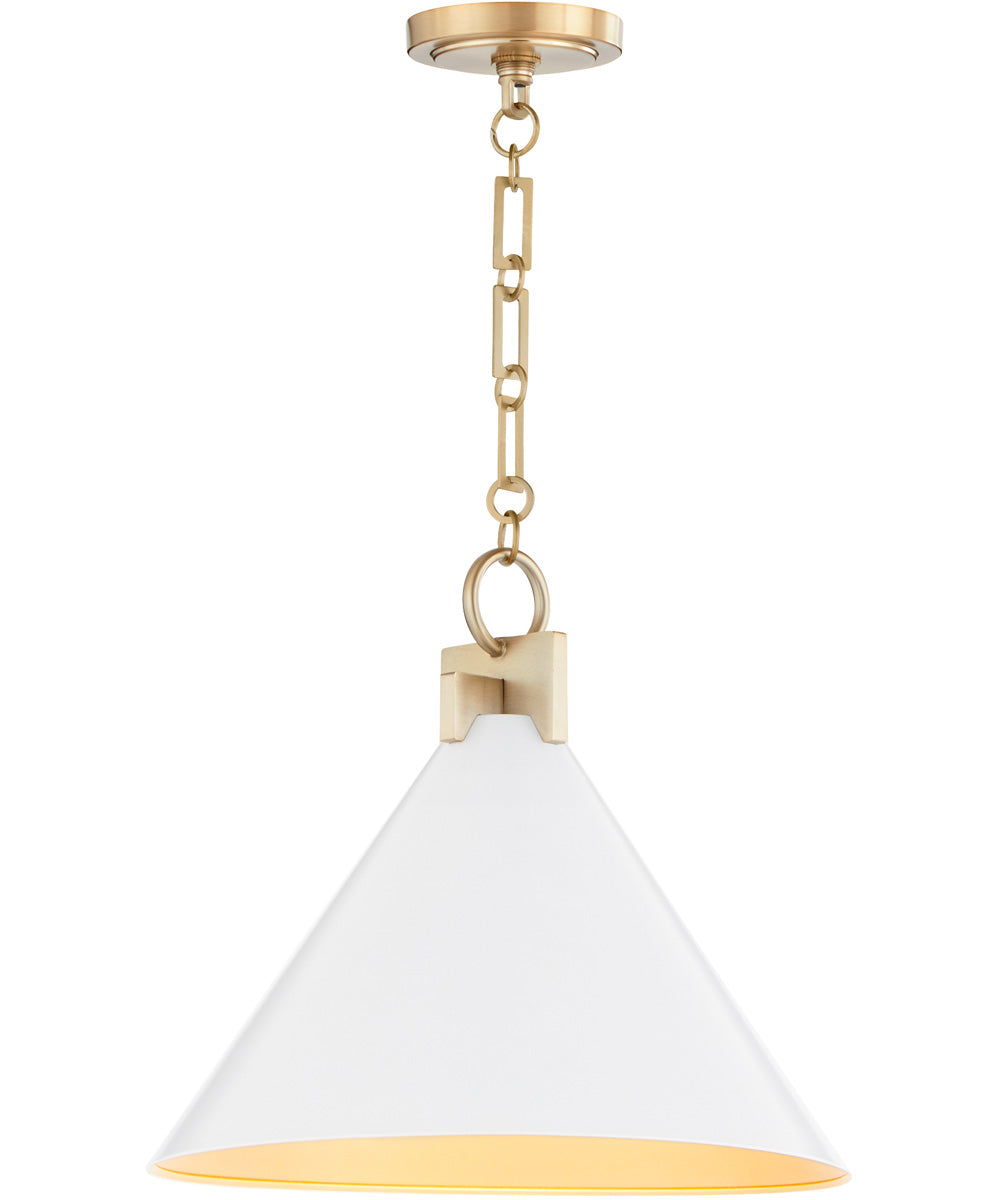1 Light Pendant Studio White with Aged Brass Finish - Modern Ceiling Light Fixture for Kitchen Island, Dining Room or Bedroom Lighting