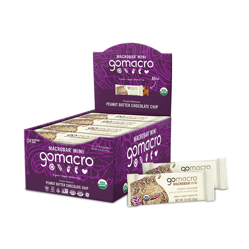 GoMacro Organic Vegan Protein Bars Bundle - Peanut Butter Chocolate Chip Flavor (12 MacroBars 2.4oz + 24 Mini Bars 0.9oz) | Healthy Plant-Based Snacks for Hiking, Workouts & On-The-Go Nutrition