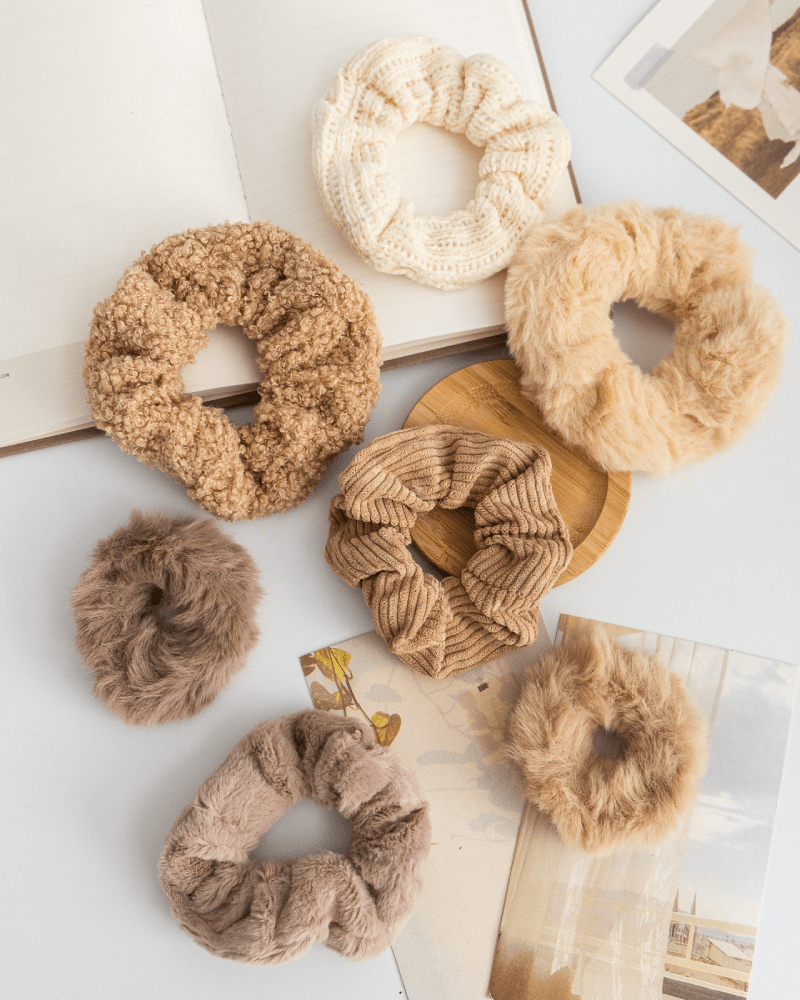 Soft Brown Hair Scrunchies Set - 6 Pack Stretchy Fabric Hair Ties for Women & Girls - Perfect for Work, Gym, and Everyday Use