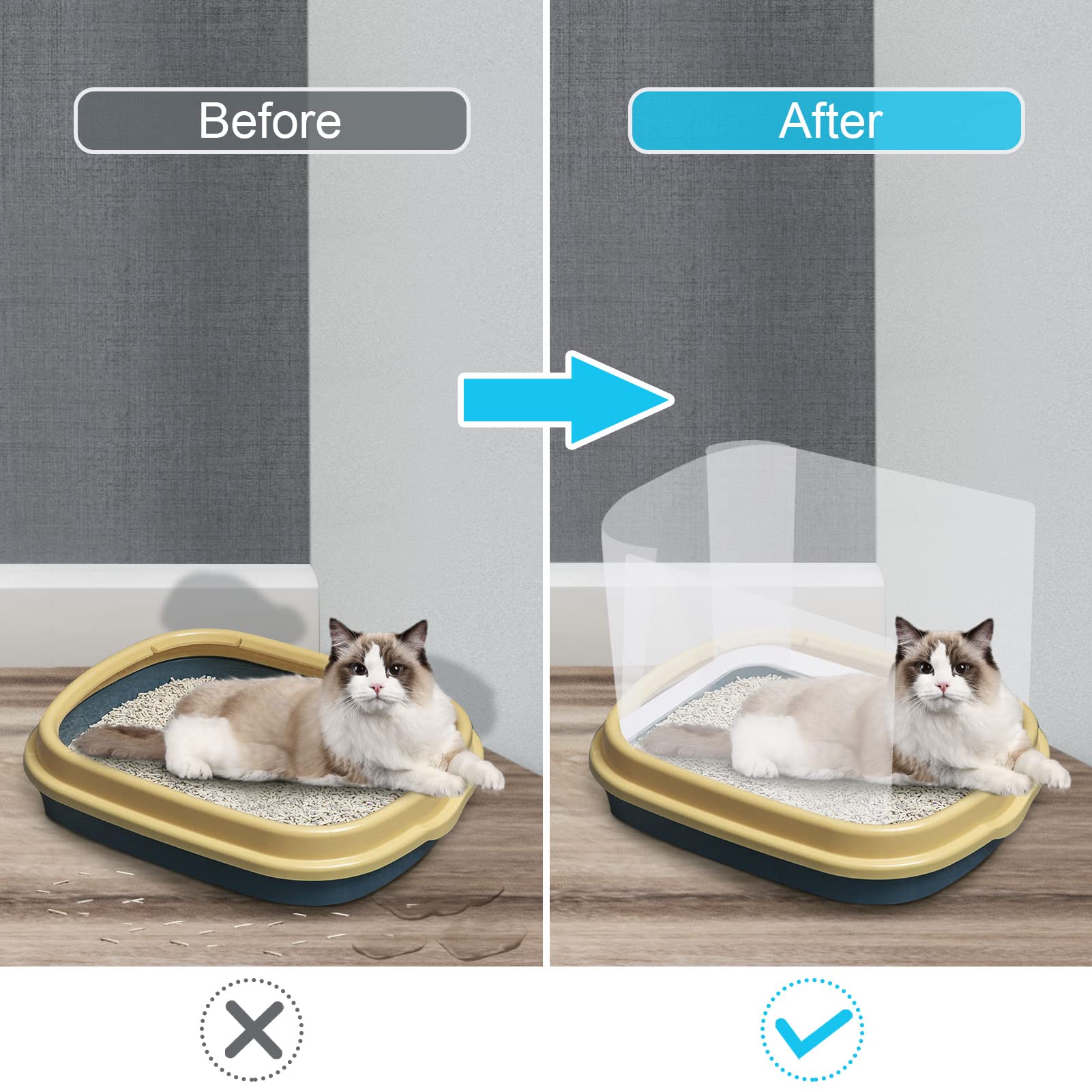 3 Pack Cat Litter Box Splash Guards - High Sided Reusable Pee Shields for Open Top Litter Pans, Anti-Splash Litter Box Accessories for Cleaner Floors (Litter Box Not Included) - Perfect for Small Spaces & Multi-Cat Homes