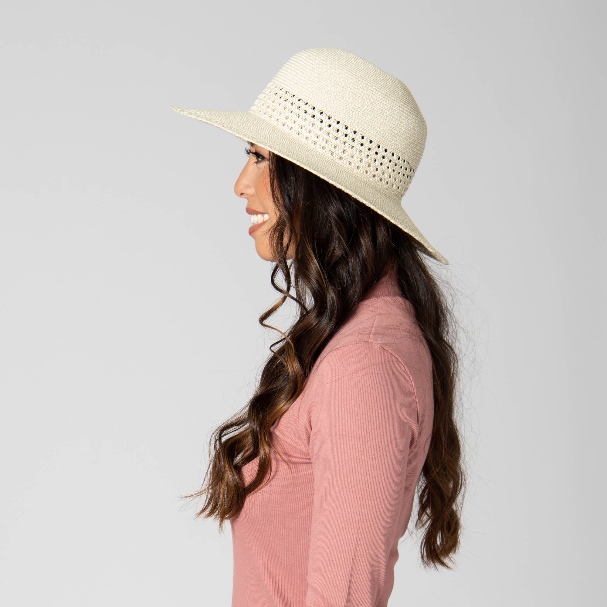Women's Everyday Sun Hat with Open Weave Stripes - UPF 50+ UV Protection Wide Brim Beach Hat for Summer Outdoor Activities