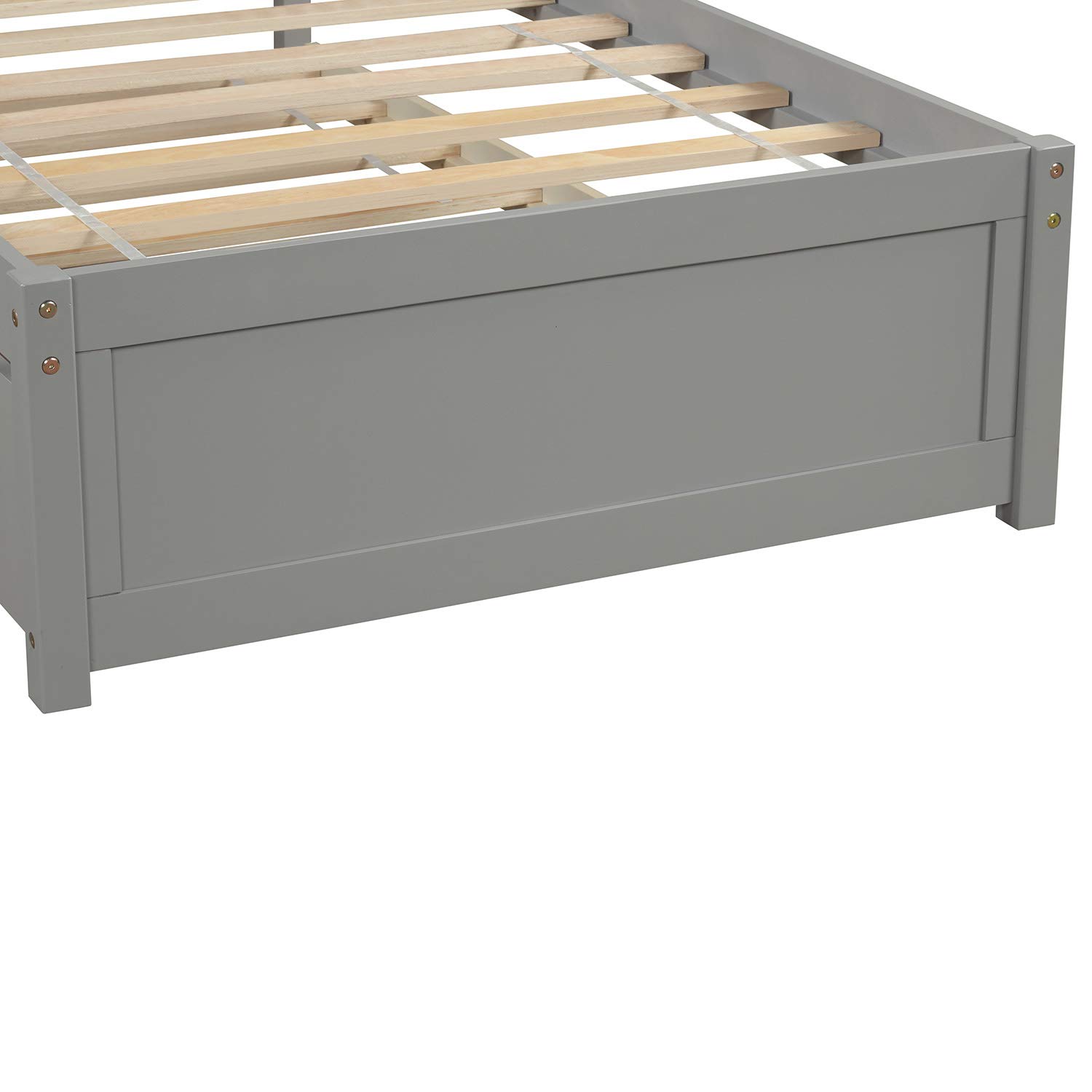 Merax Solid Wood Twin Size Platform Bed with Trundle - Light Grey Wooden Bed Frame for Kids & Guest Rooms | Space-Saving Trundle Design for Small Bedrooms & Dorm Rooms