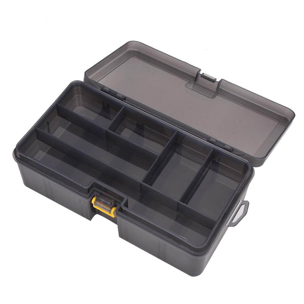 BORDSTRACT Double-Layer Plastic Fishing Tackle Box - Waterproof Black Lure Storage Case for Hooks, Baits, Jigs & Sinkers - Perfect for Freshwater & Saltwater Fishing Trips