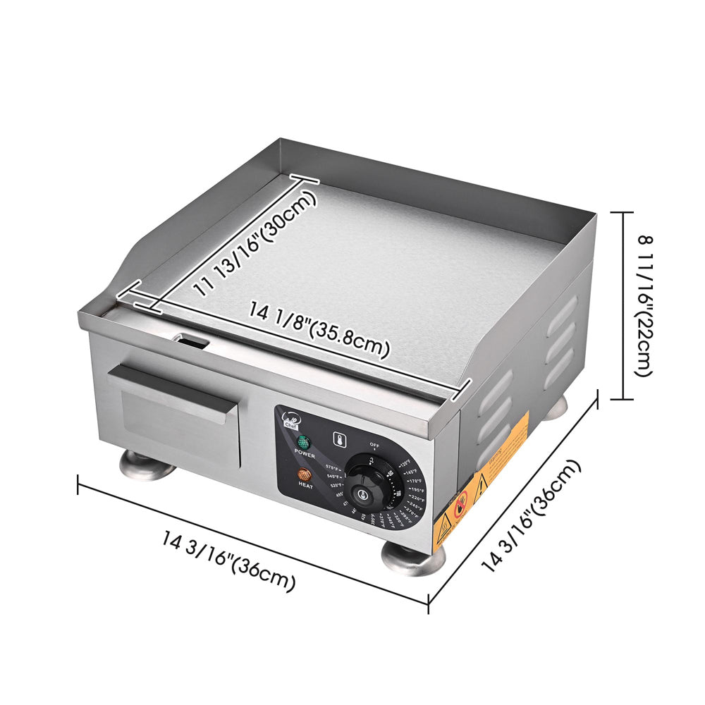 TheLAShop Electric Griddle Countertop Flat Top Grill - 14 Inch, 1500W, 110V - Perfect for Pancakes, Burgers & Breakfast Cooking at Home or Outdoor Camping