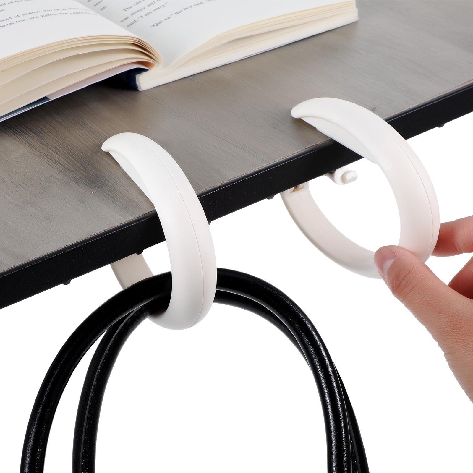 2Pcs Heavy Duty C-Shaped Purse Hanger for Table - Foldable Bag Hook Holder for Handbags, Purses & Heavy Items - Durable Desk Hanger for Restaurants, Travel & Shopping (White)