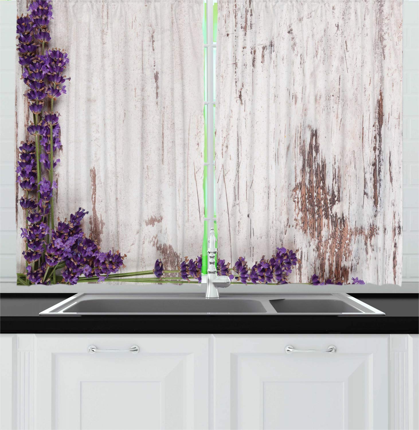 Ambesonne Vintage Floral Kitchen Curtains - 2 Panel Set, 55