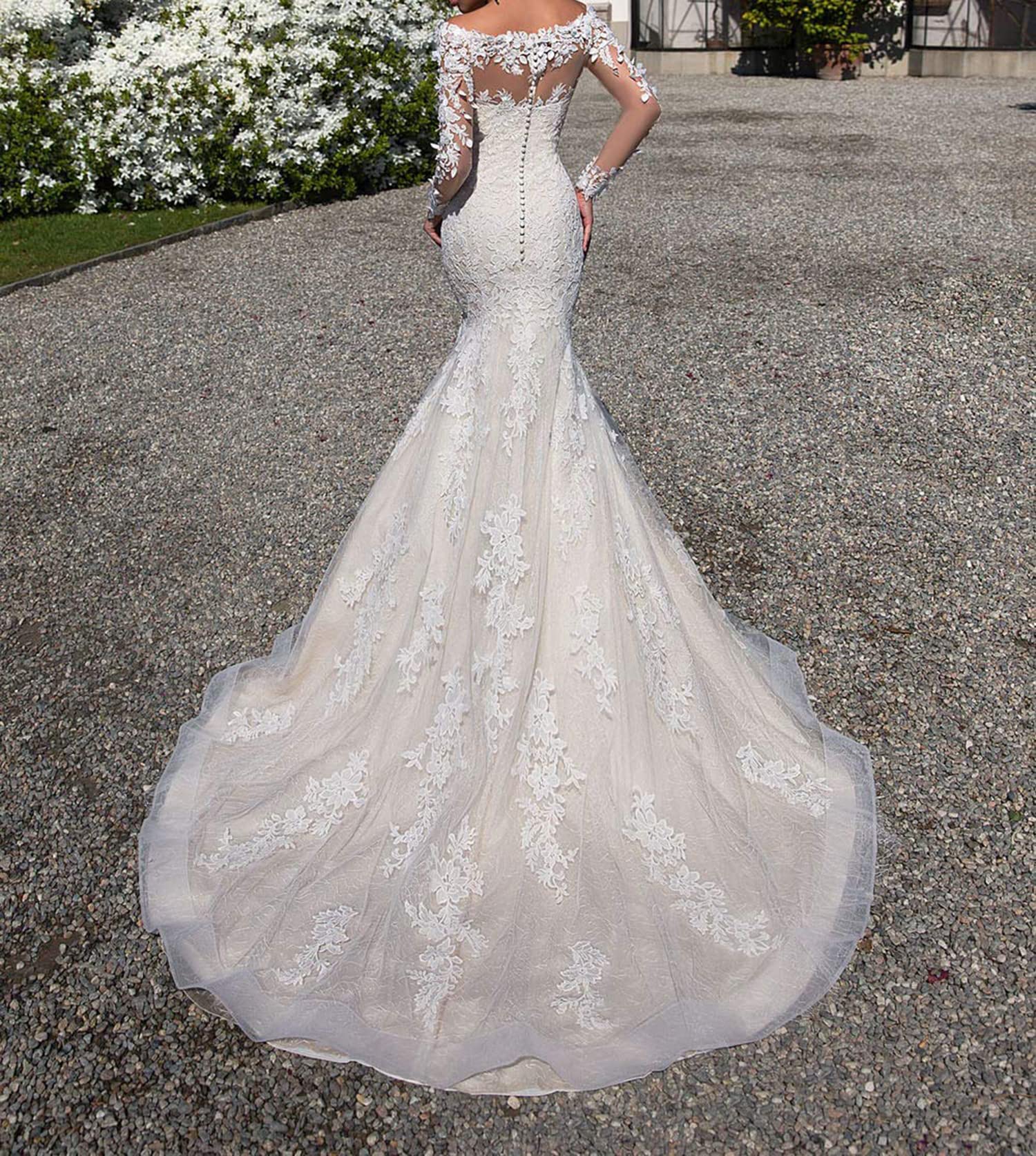 Elegant Long Sleeve Mermaid Wedding Dress with Lace Appliques - Perfect for Bridal Ceremony, Formal Events & Romantic Photoshoots