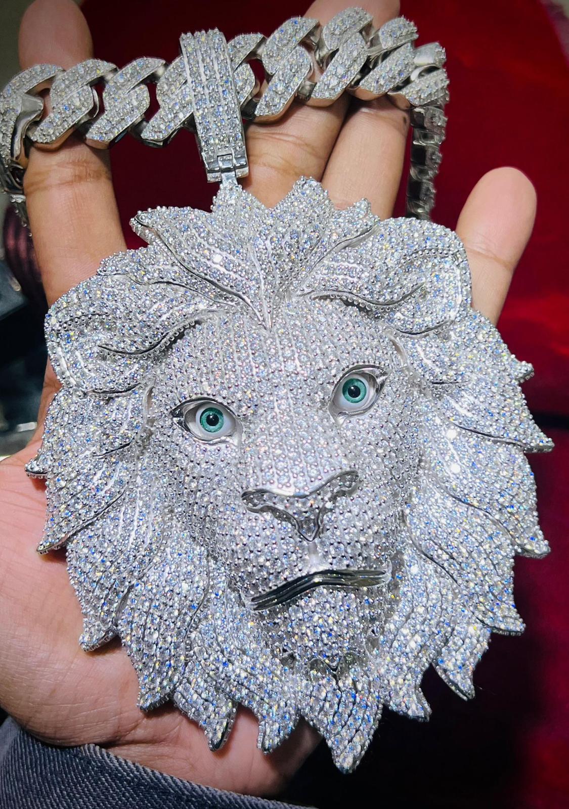 5 Inch XL Custom Lion Pendant - 925 Sterling Silver Moissanite Jewelry for Men - Perfect for Gifts, Special Occasions & Everyday Wear