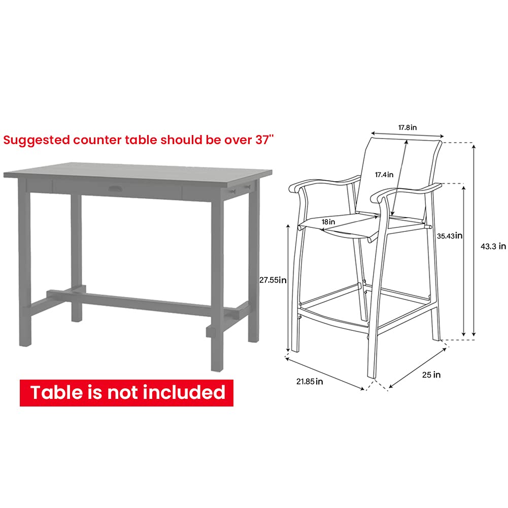 Crestlive Outdoor Counter Height Bar Stools Set of 4 - Heavy Duty Aluminum Frame Patio Furniture Bar Chairs in Antique Brown Finish (Beige) - Perfect for Backyard, Deck, Poolside & Outdoor Dining Areas