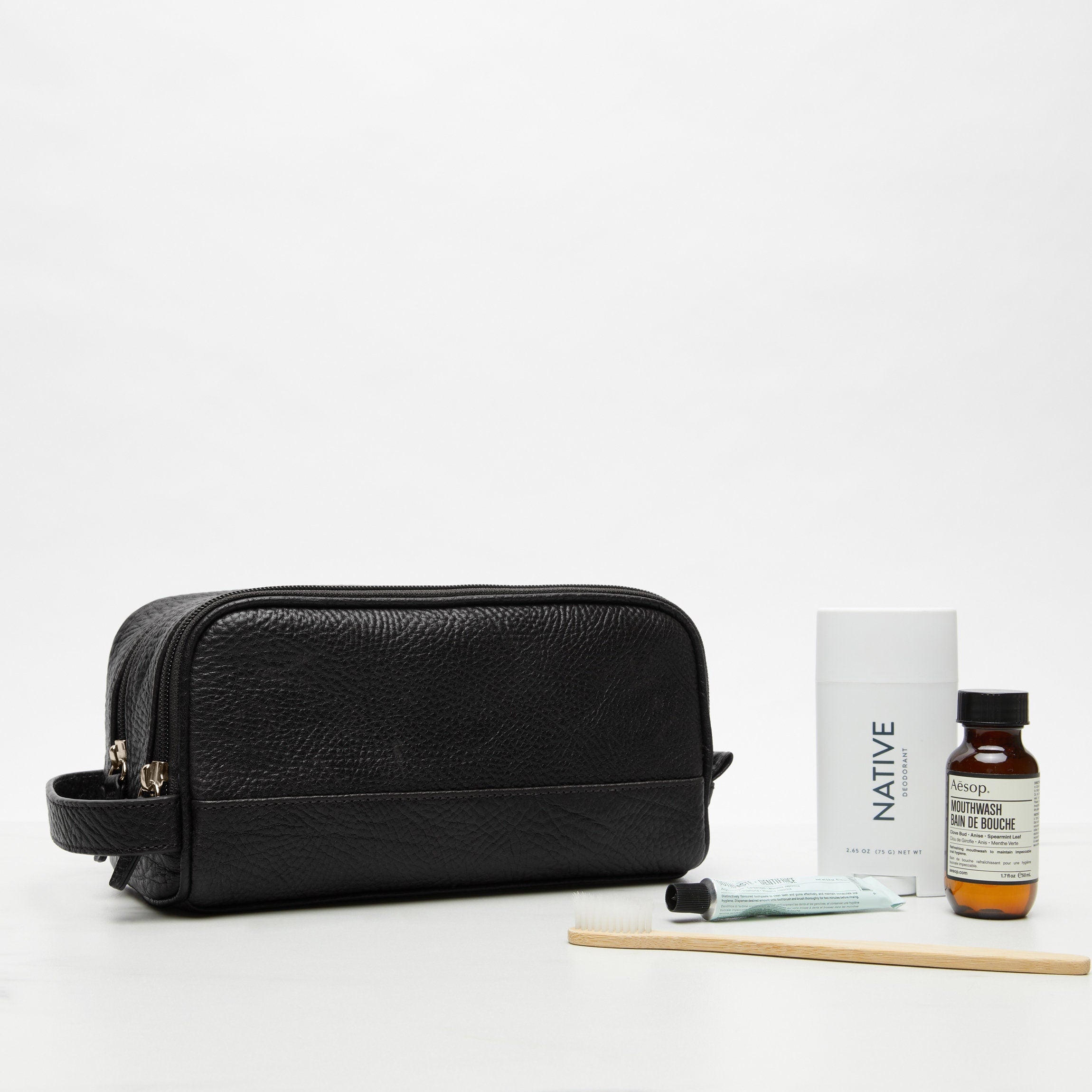 Small Double Zip Toiletry Bag for Travel - Waterproof Cosmetic Organizer with 2 Compartments | Perfect for Makeup, Toiletries & Travel Essentials (Ebony Black)