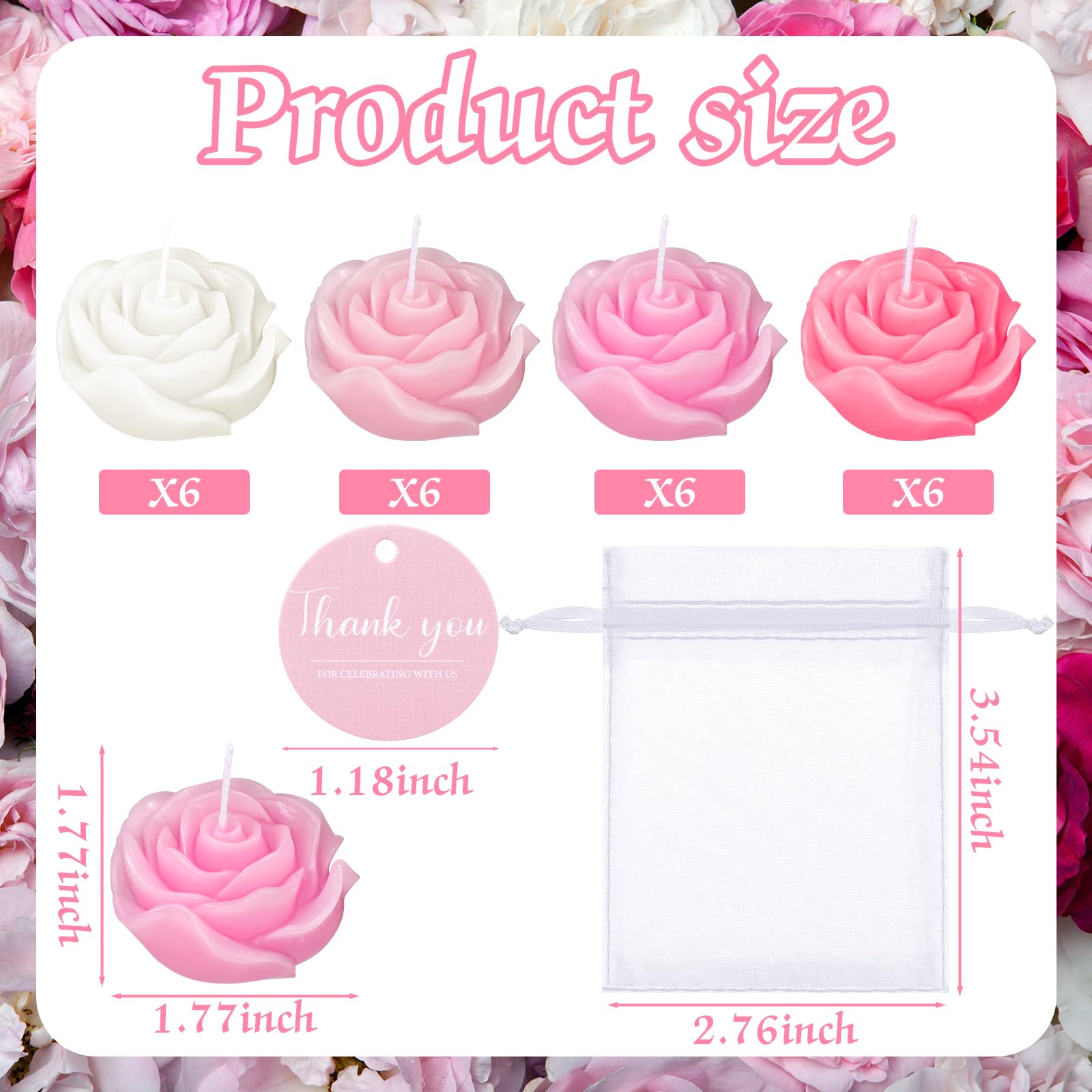 Pink Rose Tealight Candles 24-Pack - Wedding Favors & Party Decor for Guests