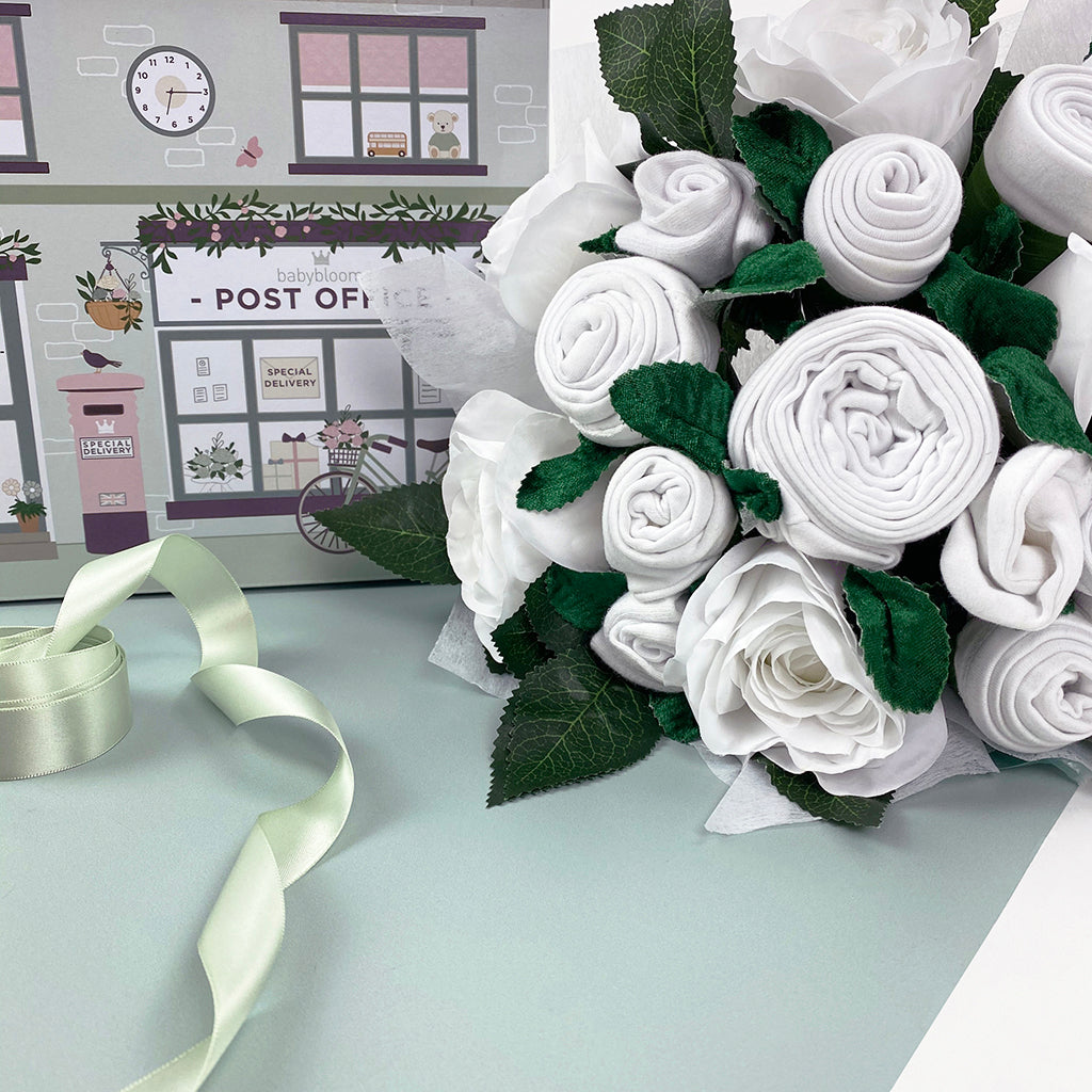 Luxury Rose Baby Clothes Bouquet - White Floral Outfit for Newborns | Perfect for Baby Showers, Christenings & Photo Shoots