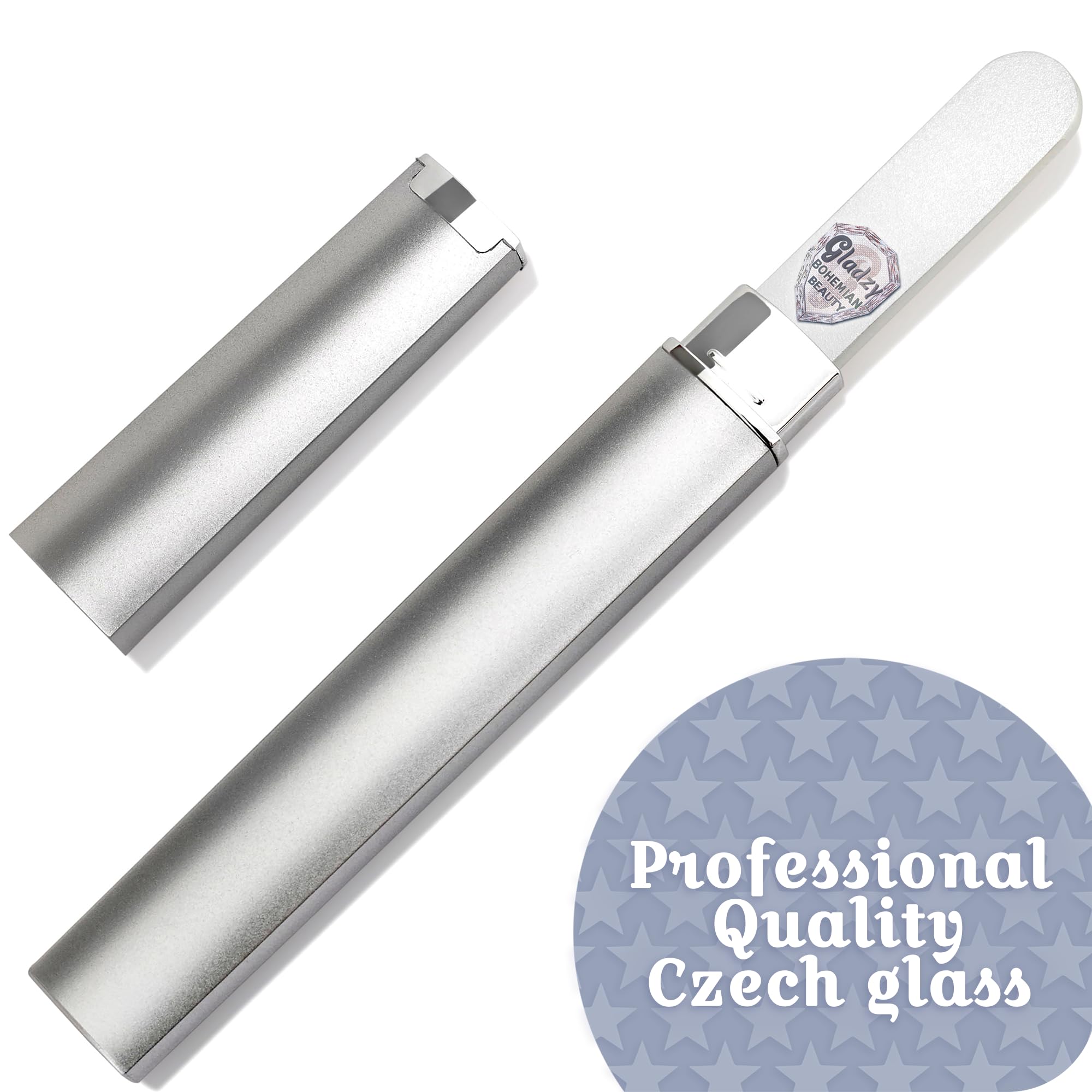 Premium GLADZY Czech Glass Nail File with Case - Double Sided Crystal Nail File for Natural Nails, Professional Manicure Tool with Different Grit Surfaces, Durable EU-Made Nail Shaper for Home & Salon Use