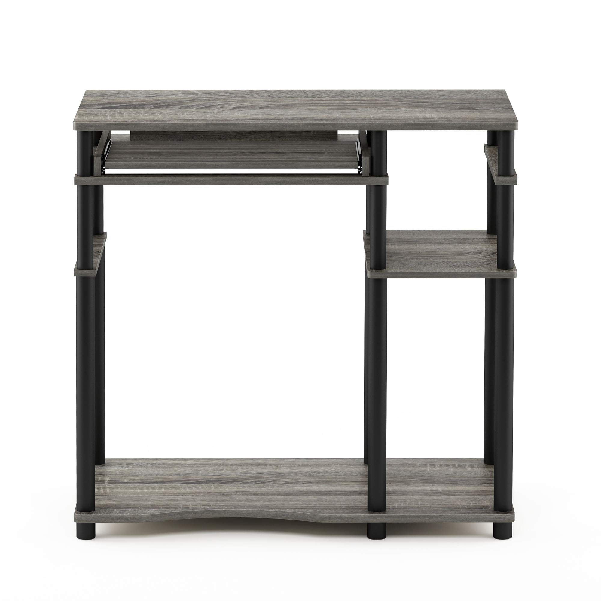 Furinno Abbott Computer Desk with Bookshelf - French Oak Grey/Black - Compact Home Office Desk for Small Spaces, Study & Workstation Setup
