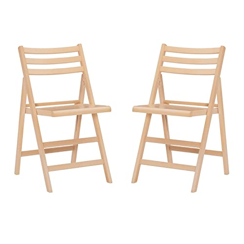 Riverbay Furniture 2-Pack Natural Wood Folding Chairs - Traditional Solid Wood Stackable Dining Chairs for Kitchen, Dining Room, Wedding, and Outdoor Events