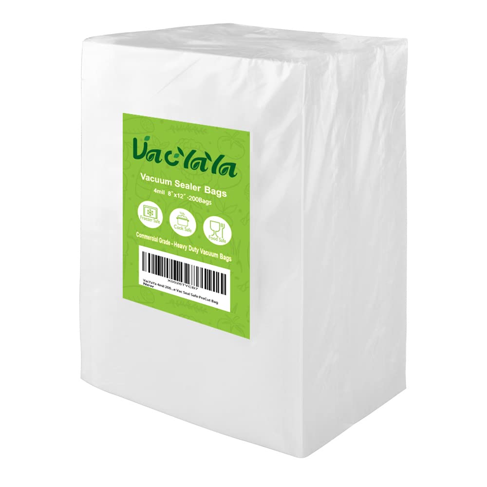 VacYaYa 4mil 200 Count 8x12 Inch BPA-Free Vacuum Sealer Bags for Food Storage, Freezer & Sous Vide | Heavy Duty Commercial Grade Pre-Cut Vacuum Seal Bags | Perfect for Meal Prep, Freezing Meat, Long-Term Food Preservation & Vacuum Sealing Machines