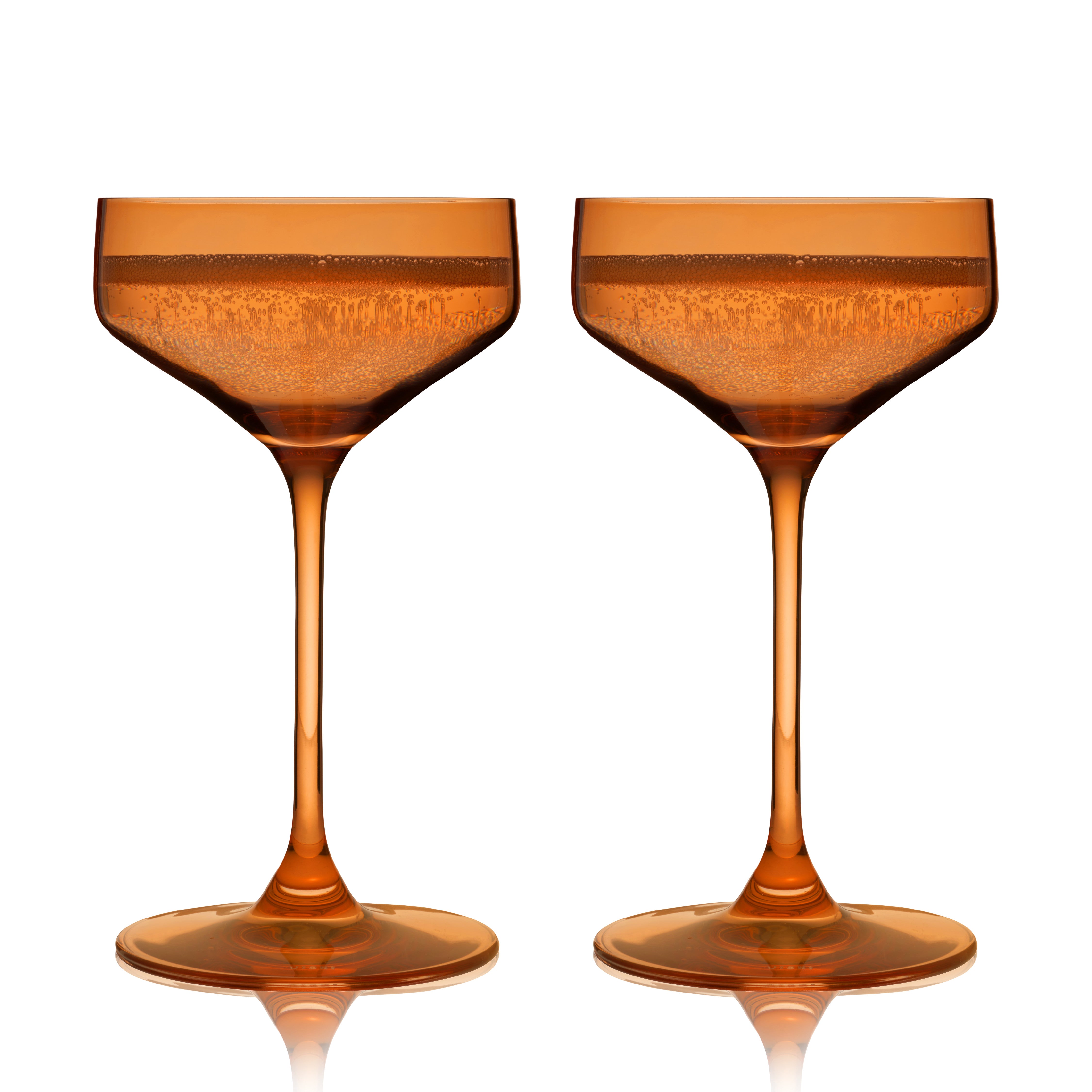 Premium Amber Crystal Coupe Glasses Set of 2 - Elegant Vintage Champagne Glasses for Wedding Toasts, Cocktail Parties & Fine Dining