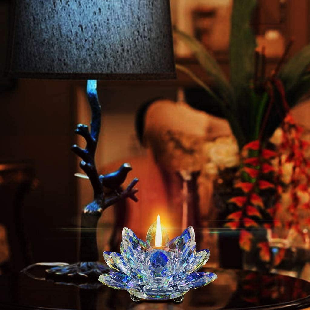 Crystal Tea Light Candle Holders - Lotus Shaped Glass Tealight Holders for Wedding, Party, Home Decor (Blue) | Perfect for Altar Decorations, Windowsill Displays & Votive Activities