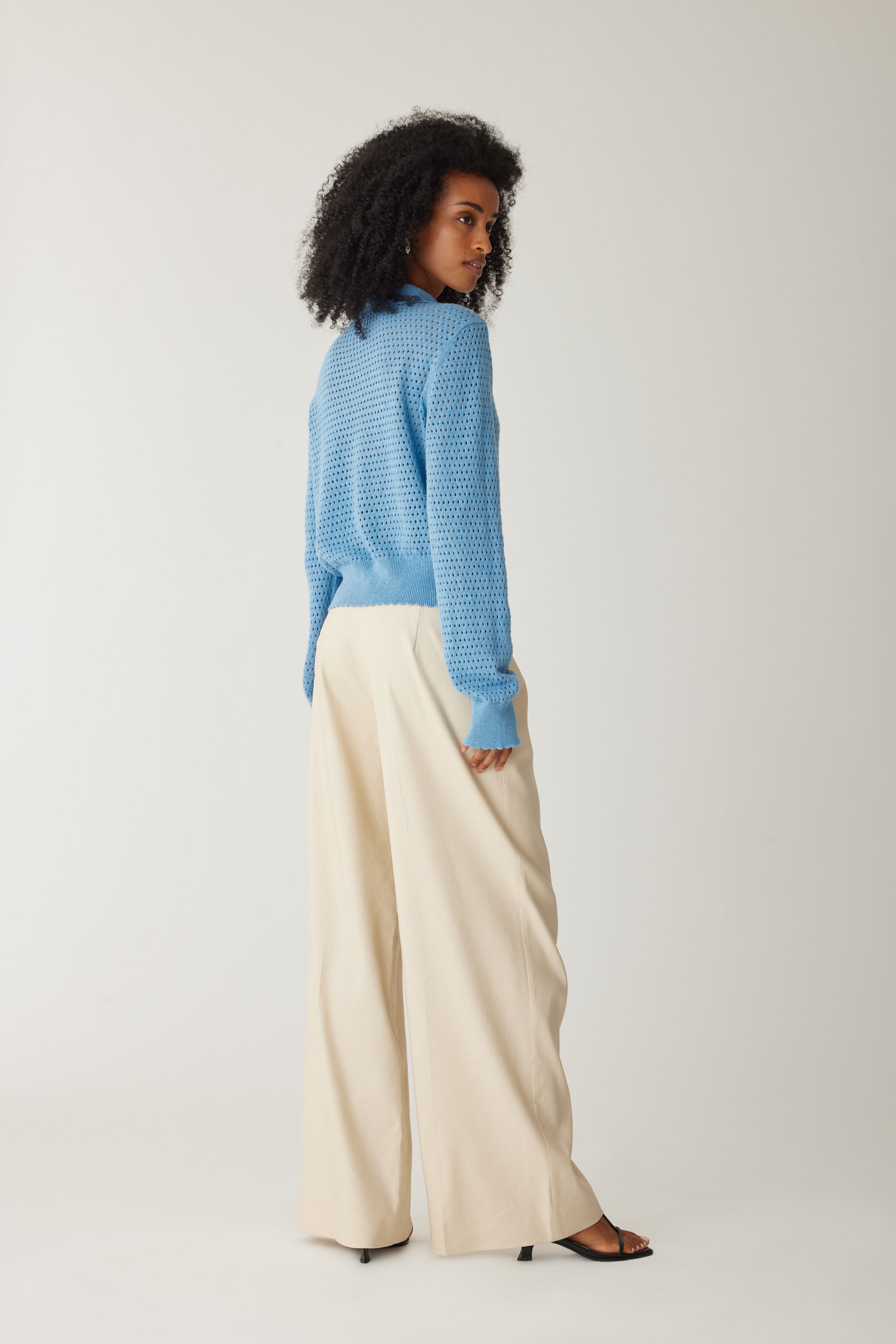 Fern Long Sleeve Knit Sweater for Women - Soft Cameo Blue Pullover, Cozy Winter Fashion Top for Casual Wear & Office Outfits