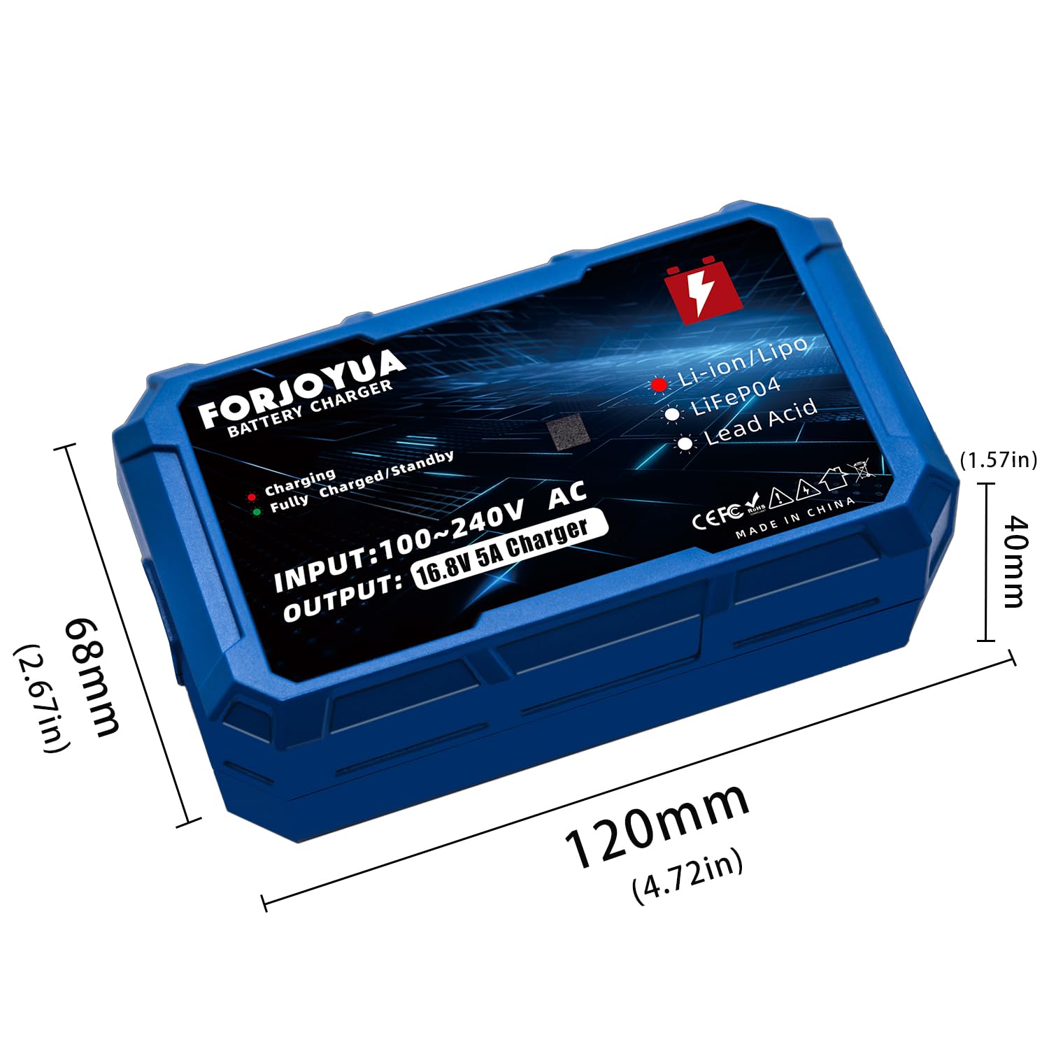 FORJOYUA 16.8V 5A Fast Charger with DC5.5x2.1mm Connector - Compatible with 14.8V 4S Li-ion Battery Packs | Perfect for RC Drones, Power Tools & Electric Scooters