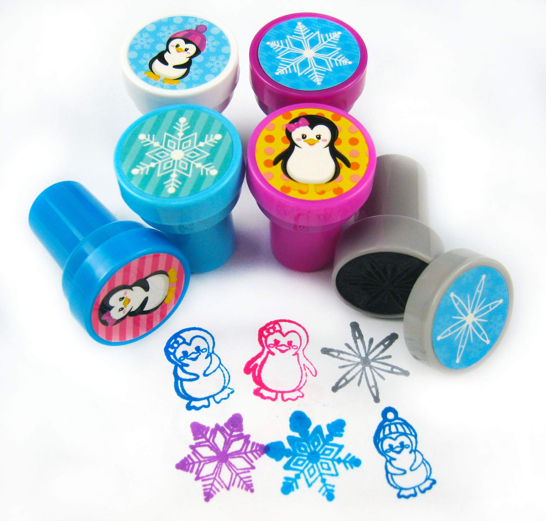 Tiny Mills 24 Pcs Penguin Self-Inking Stamps for Kids - 12 Cute Animal Designs | Perfect for Birthday Parties, Classroom Rewards, Stocking Stuffers & Goody Bags | Fun Arts & Crafts Activity for Children