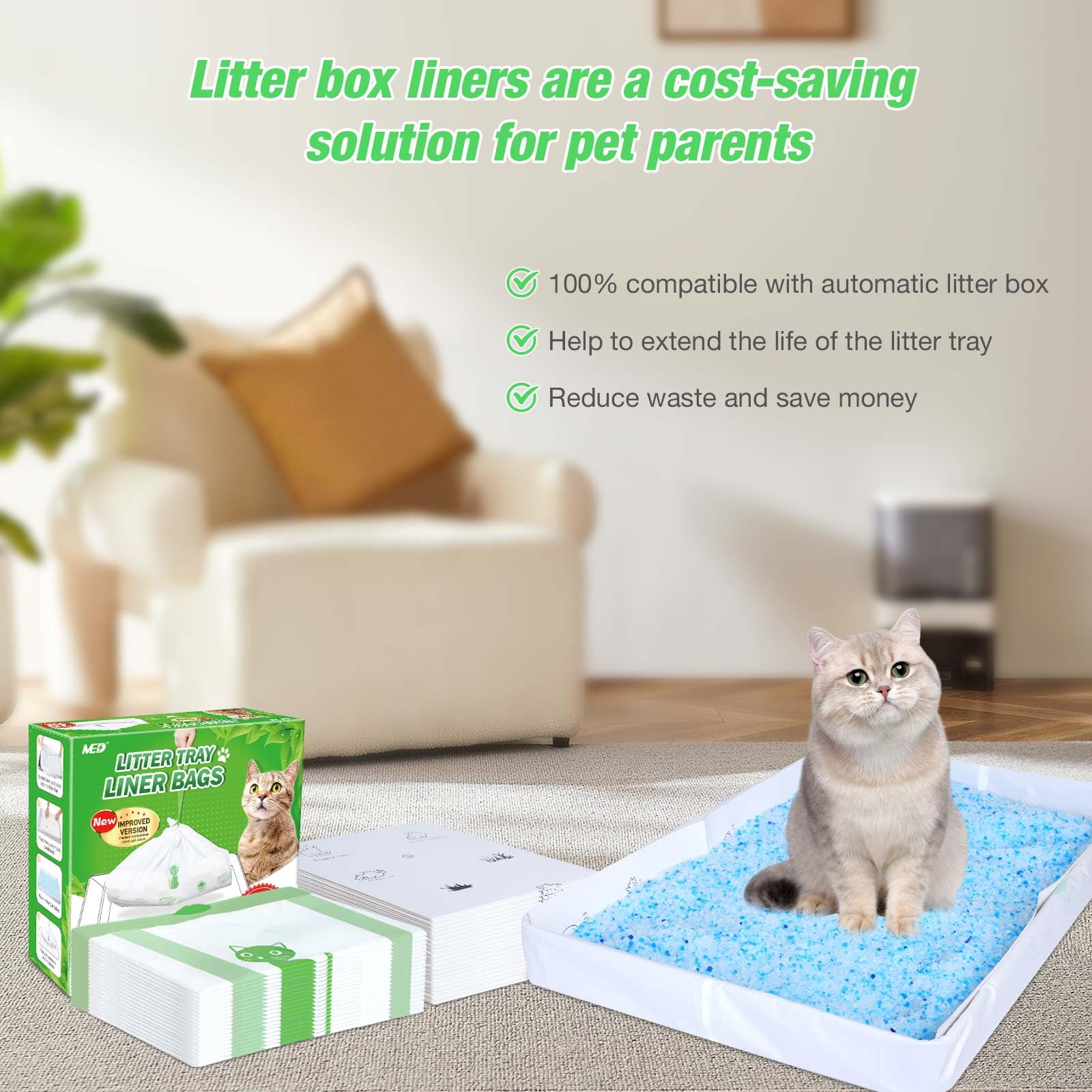 Pets Scoopfree Litter Box Liners - 20 Pack Rectangle Refill Tray Bags with Anti-Scratch Cardboard | Odor Control & Easy Cleanup for Cat Litter Boxes