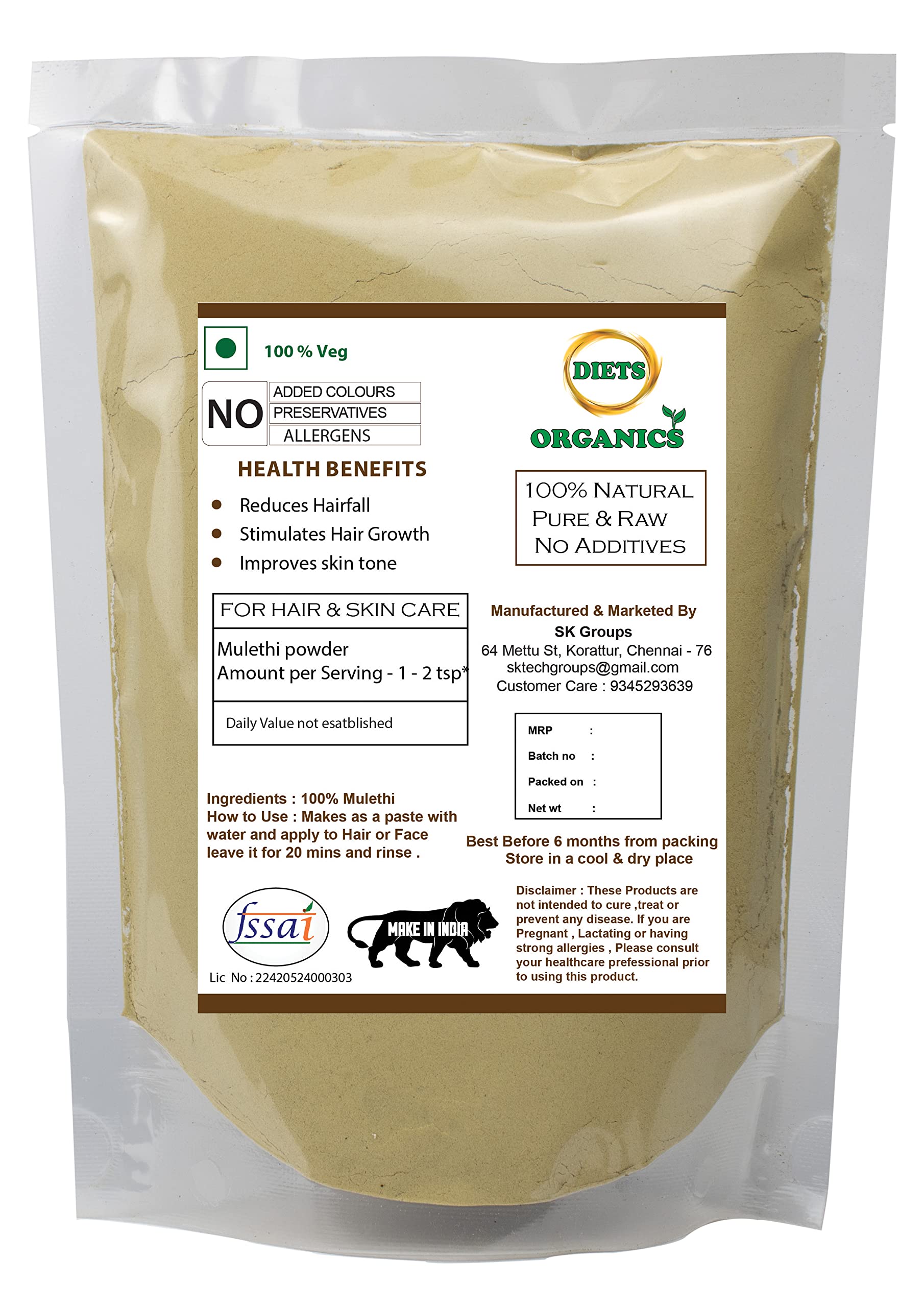 Organic Licorice Powder (Athimathuram) for Face, Skin & Hair Care - 200g | Natural Glow Booster, Dark Spot Remedy & Scalp Treatment | DIY Beauty, Ayurvedic Remedies & Herbal Skincare