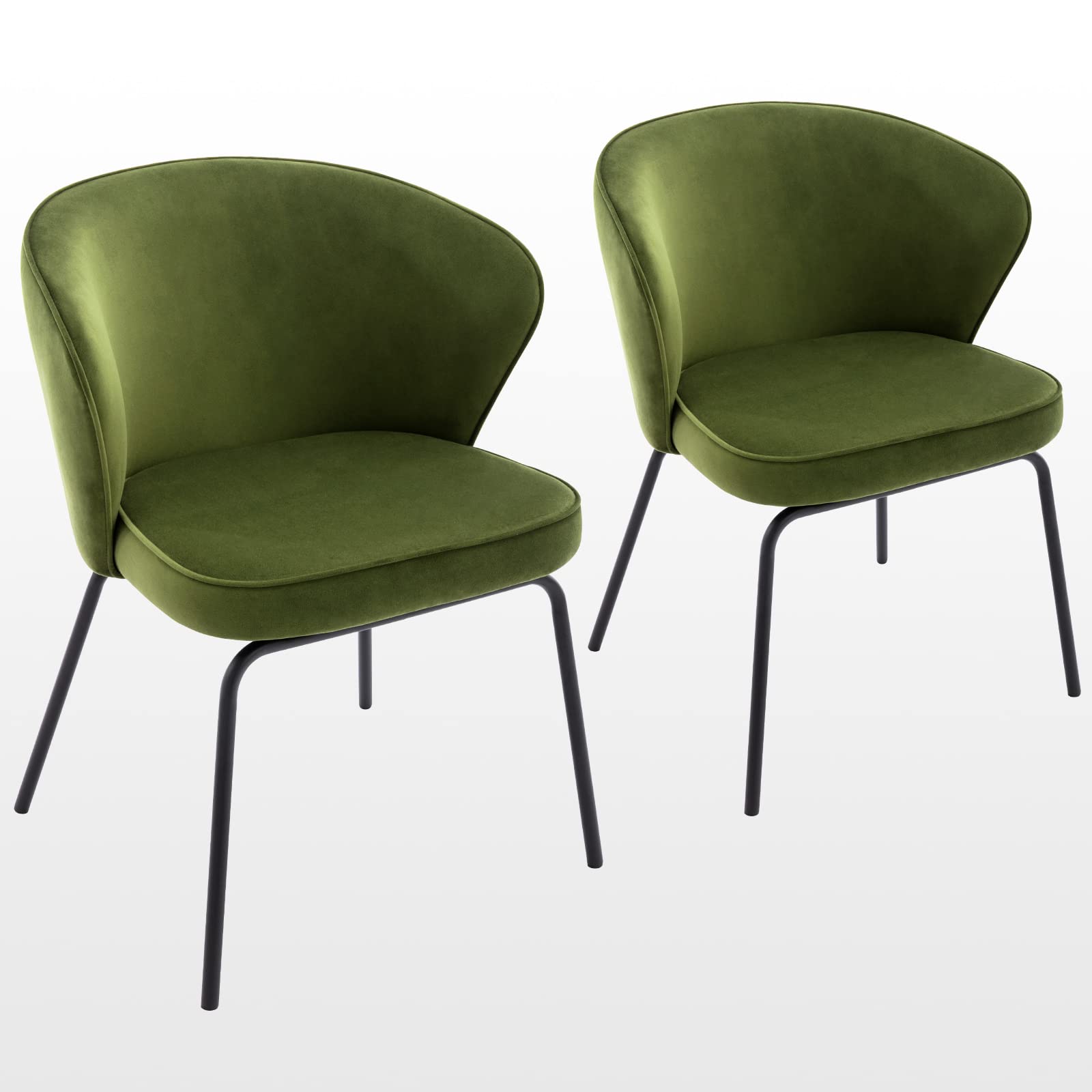 Zesthouse Modern Dining Chairs Set of 2 - Upholstered Velvet Kitchen Chairs with Curved Wingback & Sturdy Metal Legs, Olive Green - Perfect for Dining Room, Kitchen, Living Room & Small Space Decor
