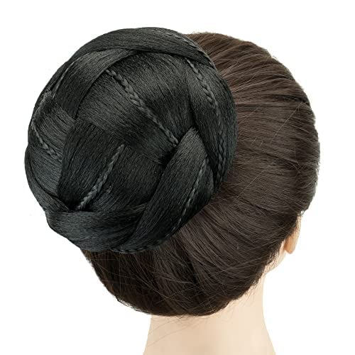 IMISSU Large Size Dancer Braided Chignon Hair Donut | Hairpieces & Scrunchie Hair Bun Wig for Updo Hairstyles | Perfect for Wedding, Party & Dance Performances (M2 Black)