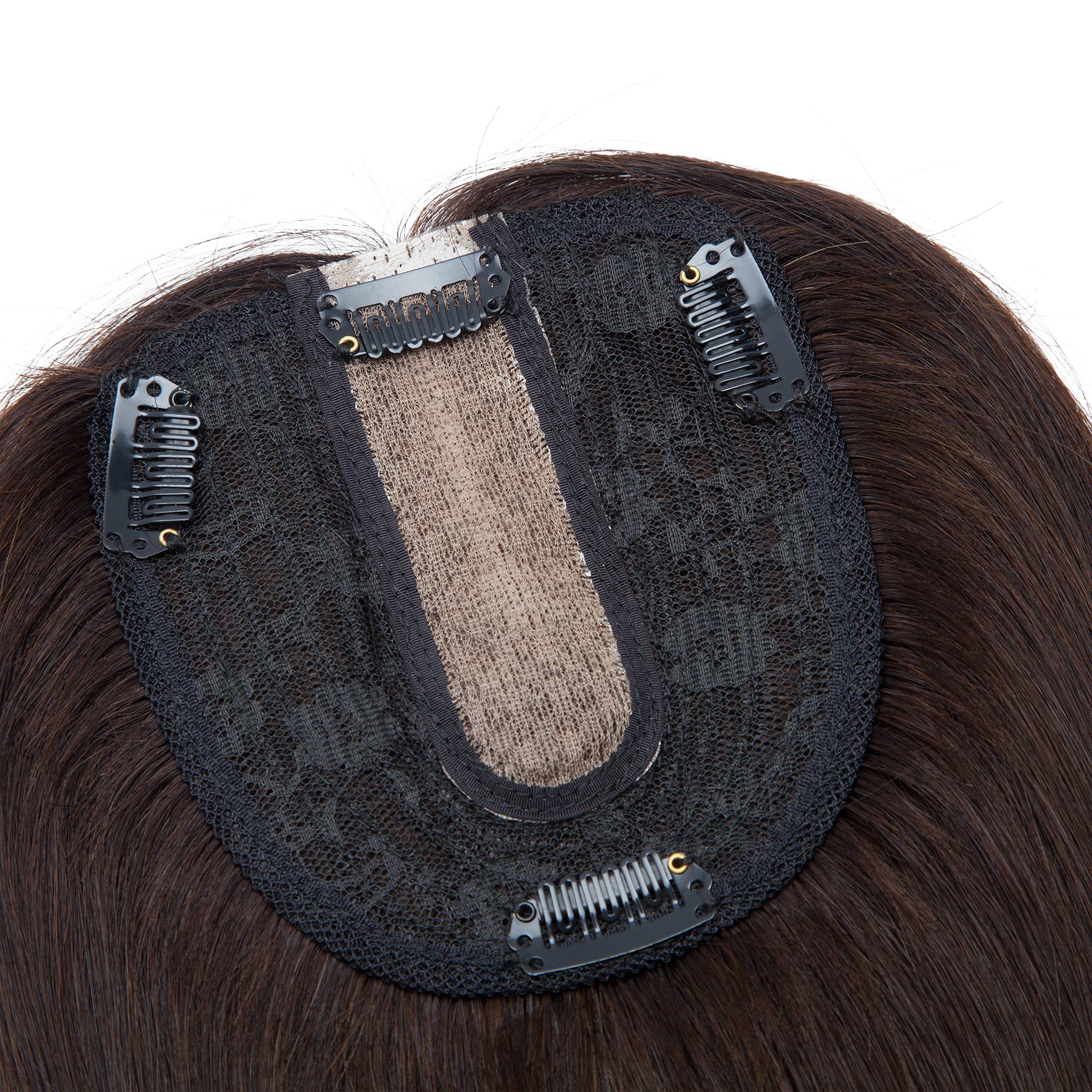 Premium S-noilite Human Hair Toppers - 130% Density Handmade Silk Base Clip-in Hairpiece for Women with Thinning Hair | Hair Loss Solution & Gray Coverage | 14 Inch 45g #2 Dark Brown | Perfect for Daily Wear, Special Occasions & Confidence Boosting Styling