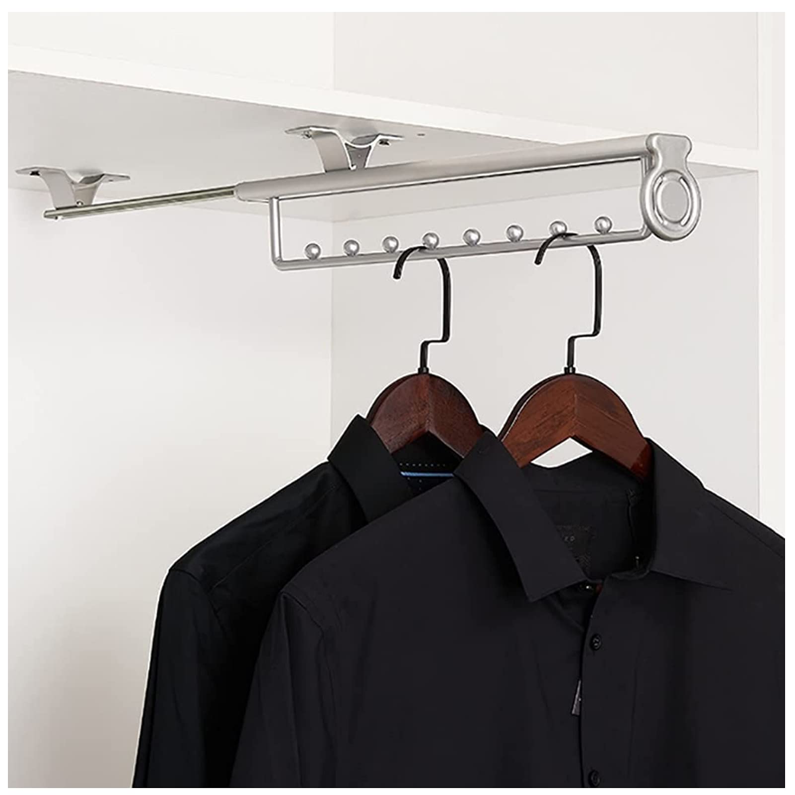 Adjustable Pull-Out Closet Valet Rod - Heavy Duty Retractable Wardrobe Hanger Rack for Cloakrooms & Storage Rooms | Space-Saving Top Mount Clothing Rail | Perfect for Organizing Coats, Suits & Seasonal Wardrobe Storage