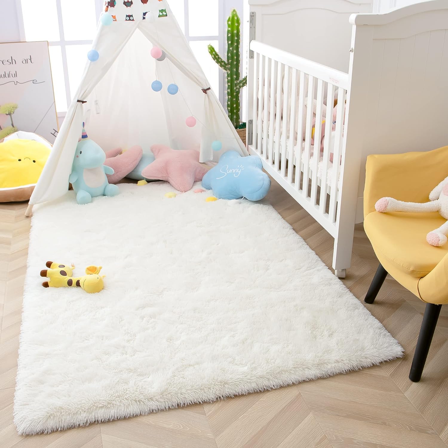 Fluffy Cream White 5x8 Shaggy Area Rug - Ultra Soft Plush Living Room Carpet, Large Fuzzy Bedroom Rug, Cozy Dorm Floor Mat, Kids Room Decor - Perfect for Cozy Home, Apartment & Nursery Aesthetic