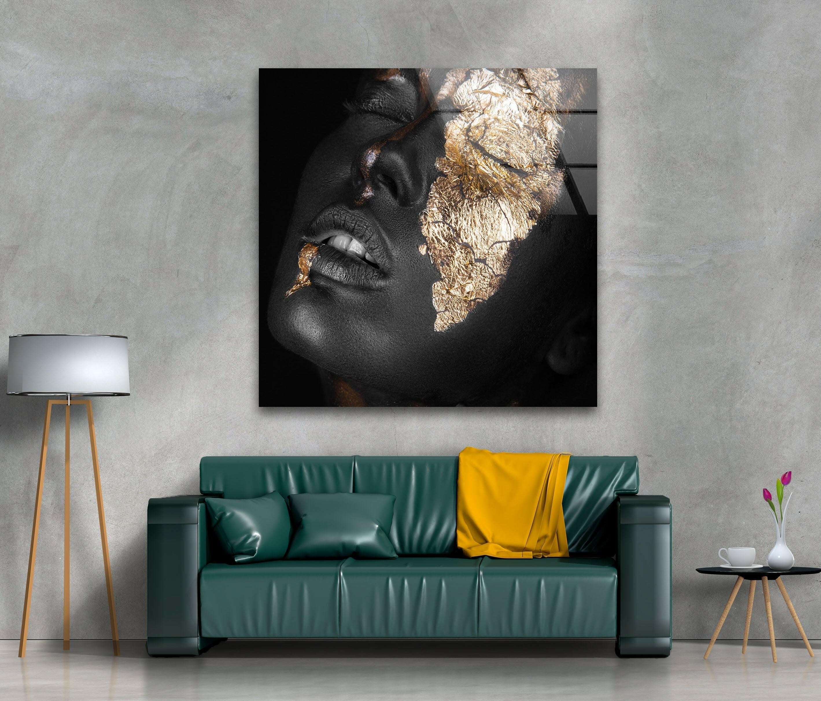 Elegant Black Woman Gold Glass Wall Art - Modern Home Decor for Living Room, Bedroom & Office