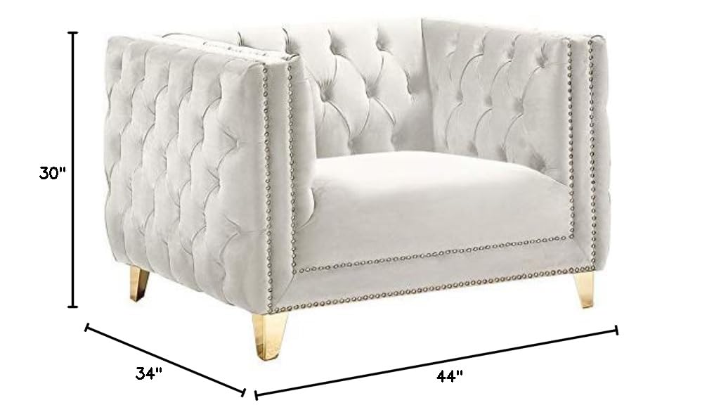 MAKLAINE Modern Velvet & Iron Accent Chair in Cream - Stylish Living Room, Dining Room, or Office Seating