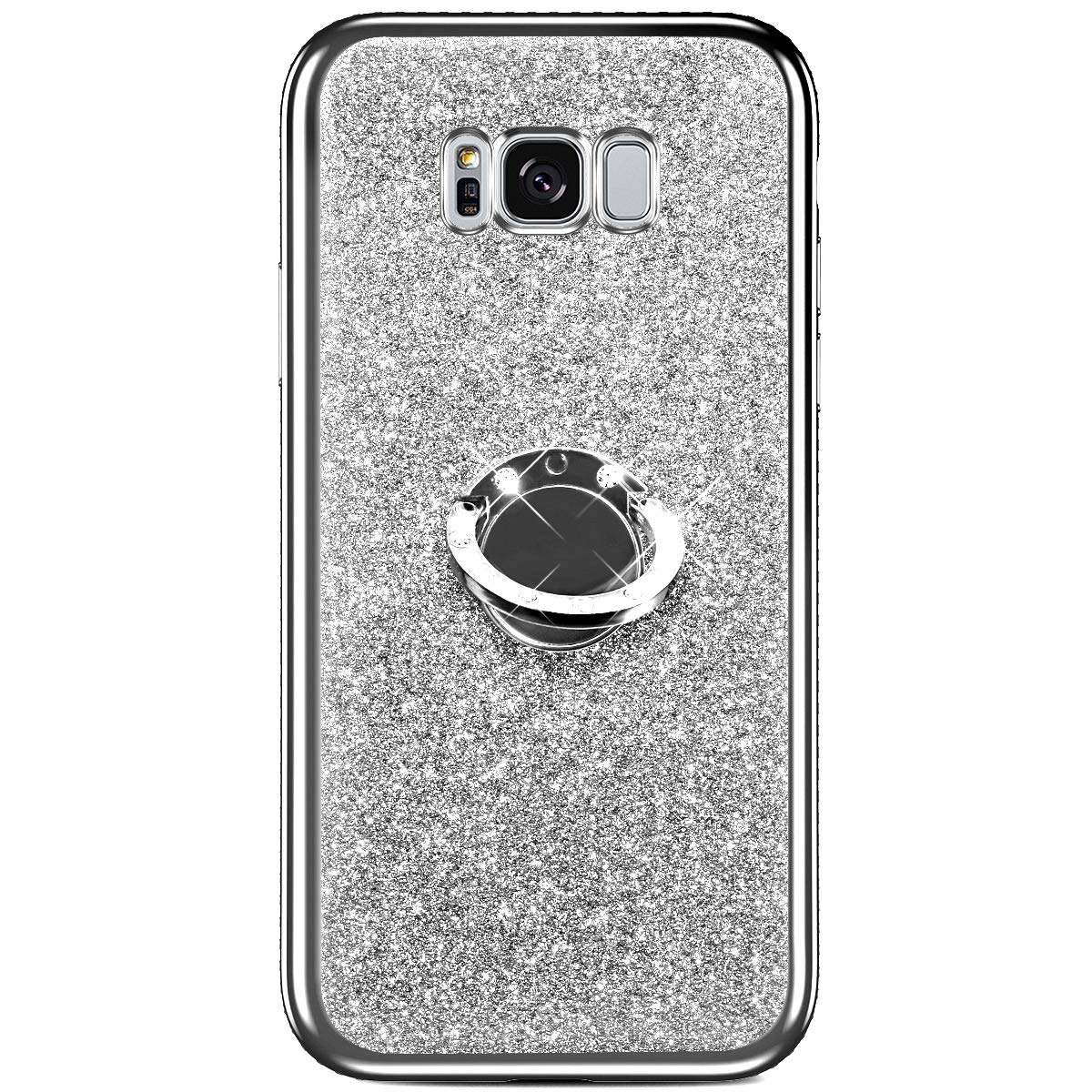 Sparkly Rhinestone Diamond TPU Silicone Case for Samsung Galaxy S8 - Luxury Shockproof Protective Cover with Ring Kickstand, Glitter Bling Design (Silver) | Perfect for Parties, Night Out & Fashion Accessories