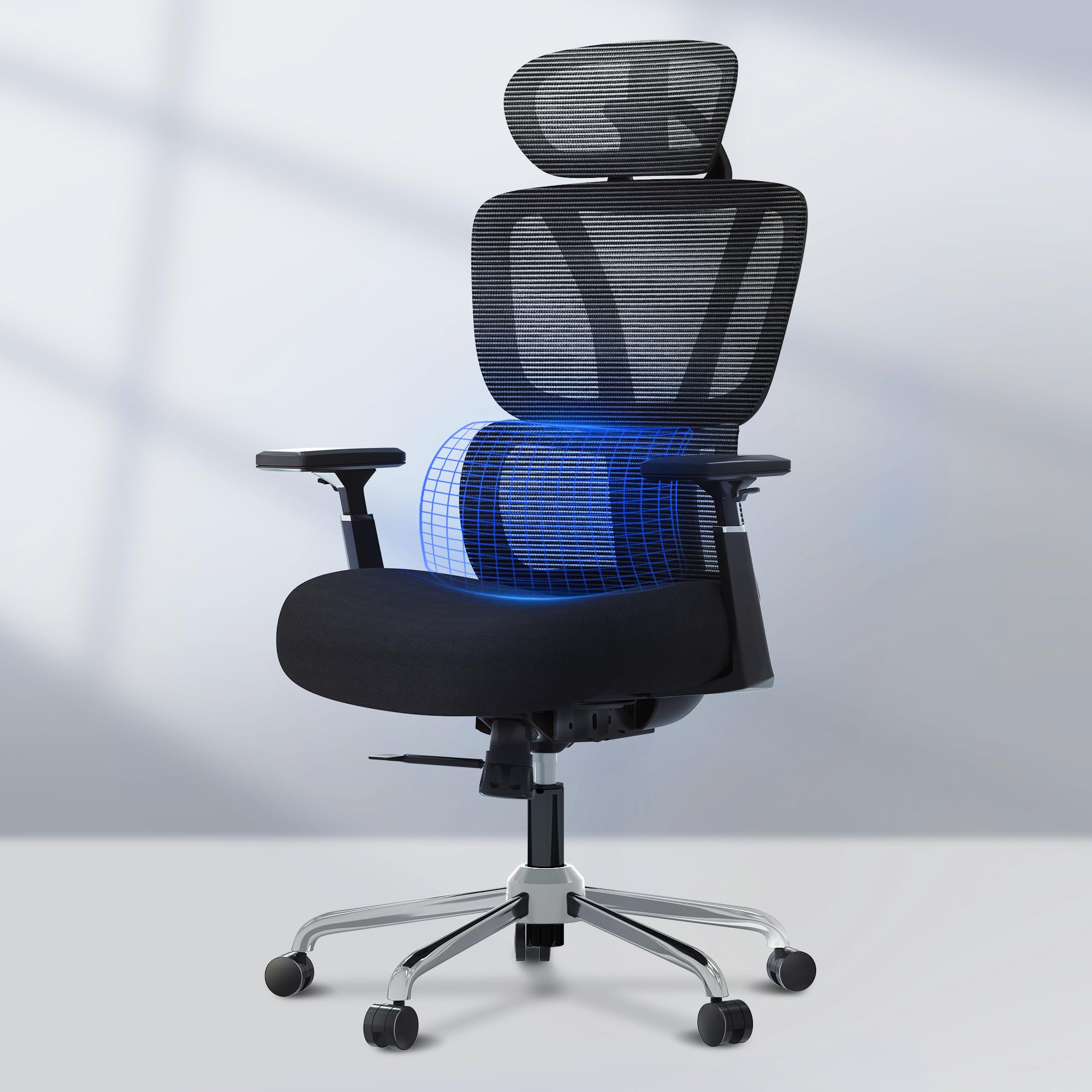 FLEXISPOT Ergonomic Office Chair - Big and Tall Desk Chair with Adjustable Lumbar Support, Headrest & 360° Swivel - Heavy Duty Computer Gaming Chair for Home Office, Workstation, Video Gaming (Black)