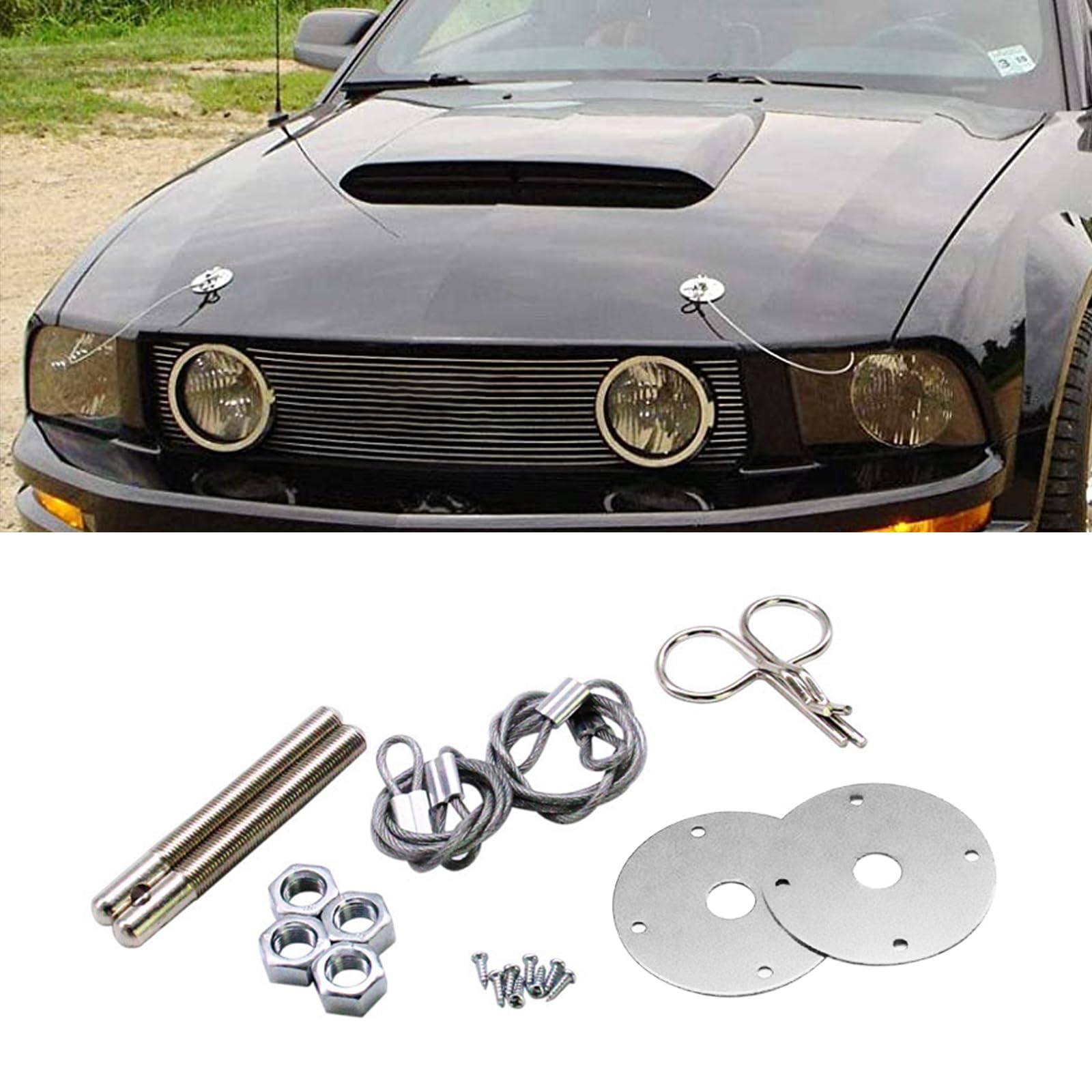 Stainless Steel Hood Pins Kit for Cars - Universal Hood Latch Lock with Racing Lanyard, Secure Car Hood & Reduce Wobble - Fits Most Trucks, SUVs & Vehicles (Silver) | Perfect for Racing, Off-Roading & Car Modifications