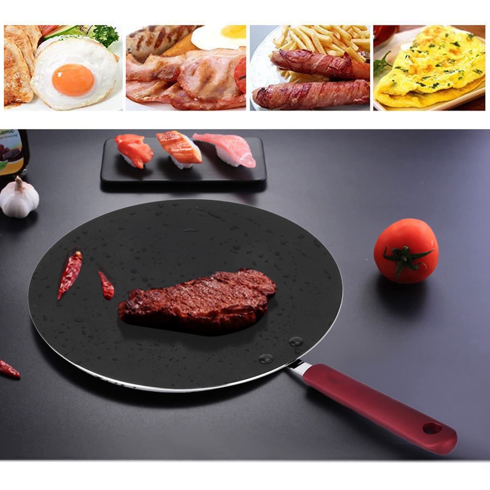 Non-Stick Portable Crepe Maker Pan with Spreader - Mini Pancake Griddle for Home Cooking, Breakfast & Desserts - Perfect for Crepe Lovers, Camping & Quick Meals