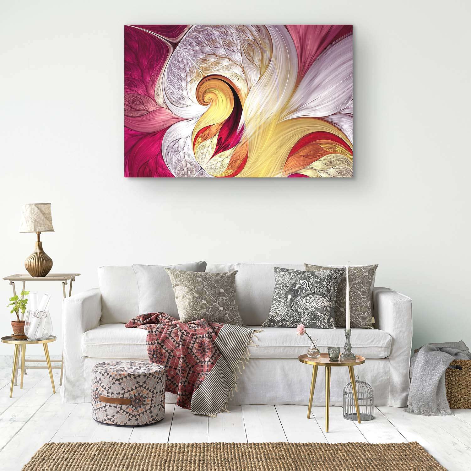 Startonight Abstract Waves Canvas Wall Art - White & Burgundy Modern Framed Print 32