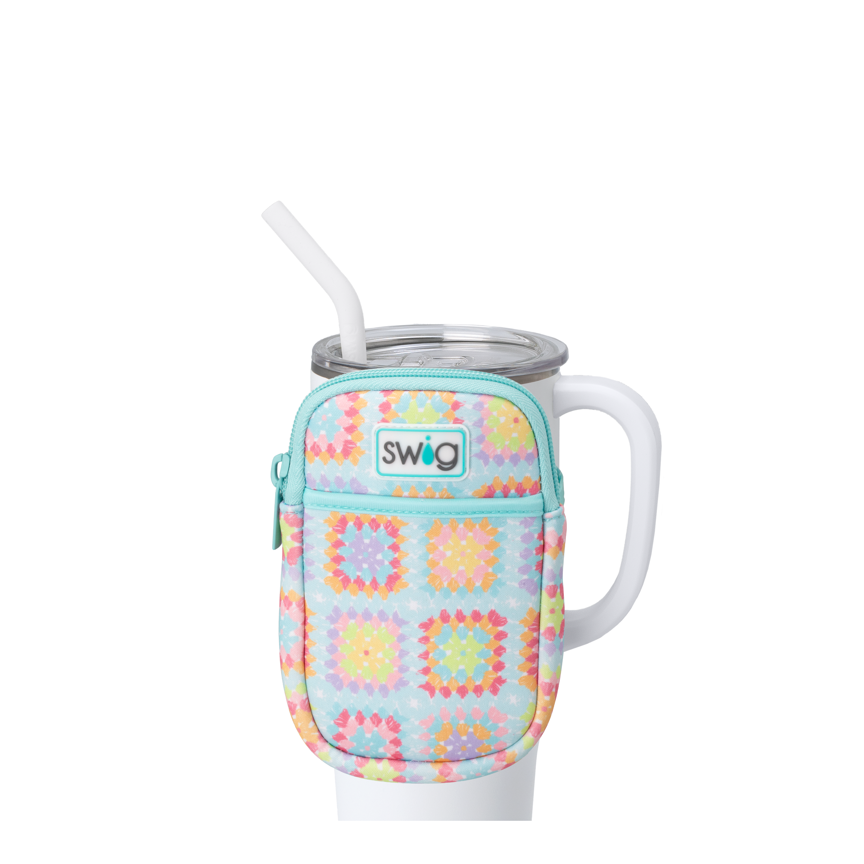 Granny Squares Mega Mug Pouch - Large Insulated Coffee Cup Holder for Travel, Office & Home Use - Crochet Style Tea Tumbler Sleeve
