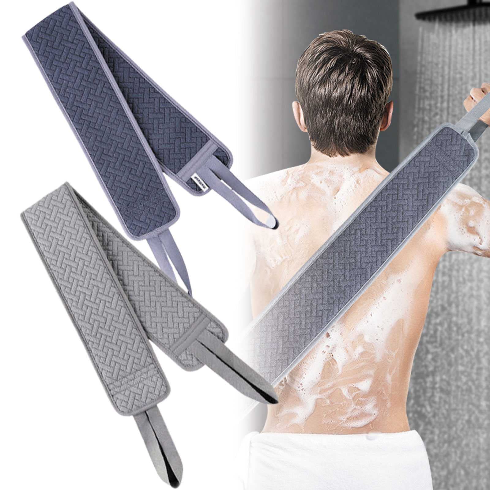 Gigesute 2 Pack Exfoliating Washcloth with Handles - Extra Long Back Scrubber for Men & Women, Deep Cleansing Bath Towel for Shower, Massages Skin & Improves Blood Circulation - Perfect for Exfoliating, Spa Days & Sensitive Skin Care