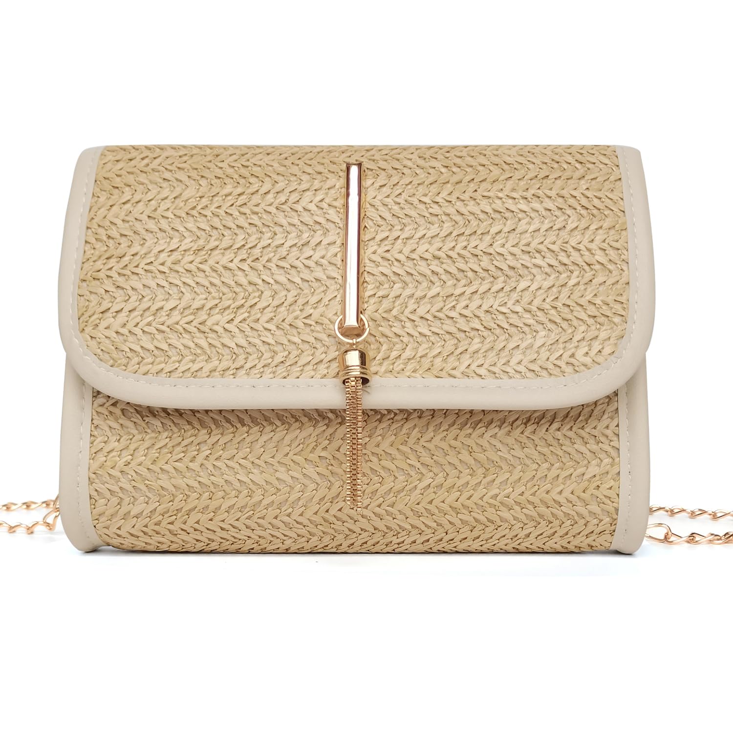 Eco-Friendly Straw Purse for Women - Handwoven Vacation Beach Bag with Removable Chain Strap | Perfect for Summer Outings, Beach Trips & Boho Fashion Accessories