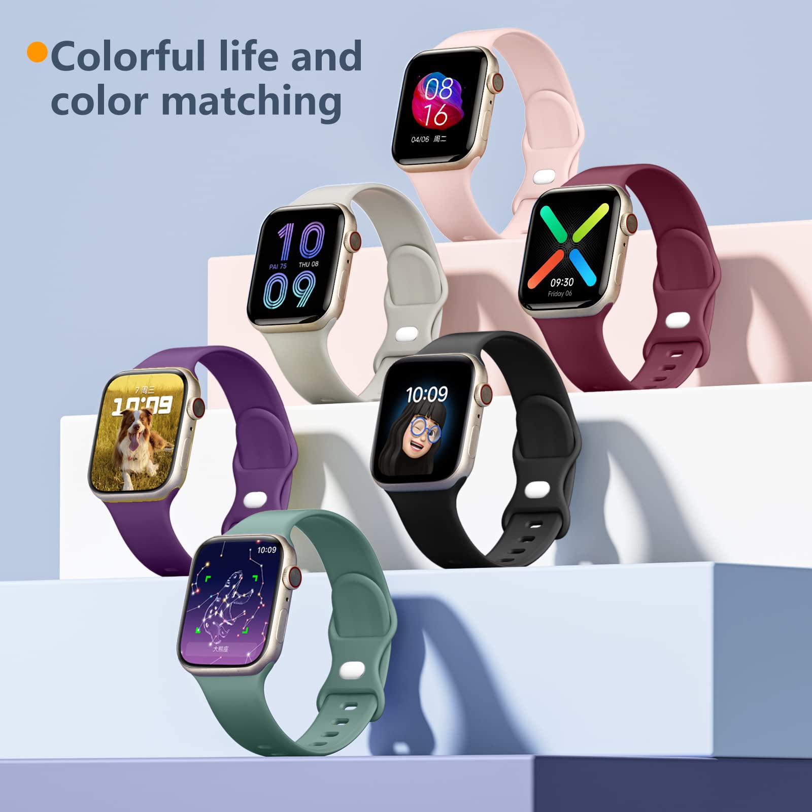 8 Pack Sport Bands Compatible with Apple Watch 38mm 40mm 41mm 42mm 44mm 45mm 46mm 49mm - Soft Silicone Waterproof Strap for Apple Watch Ultra/Ultra 2 & iWatch Series 10-1 SE - Perfect for Running, Swimming, Workouts & Everyday Wear