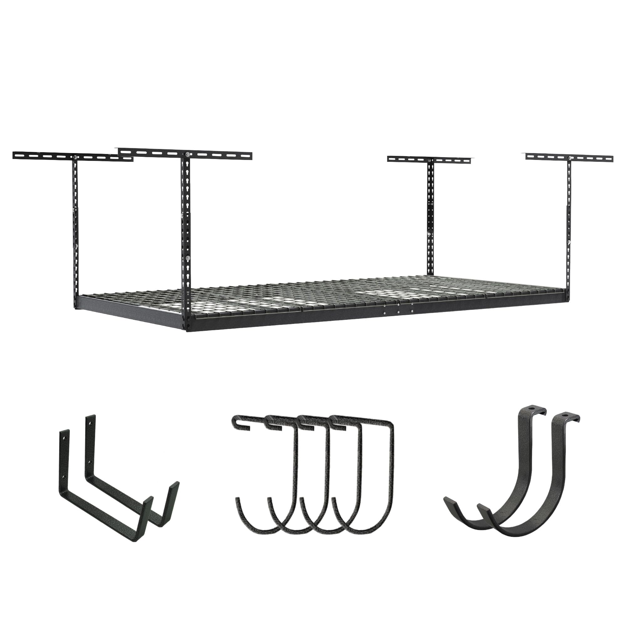 Heavy Duty Overhead Garage Storage Rack - 600 lb Capacity Ceiling Mount Organizer, Adjustable 4x8 Hammertone Shelf (18