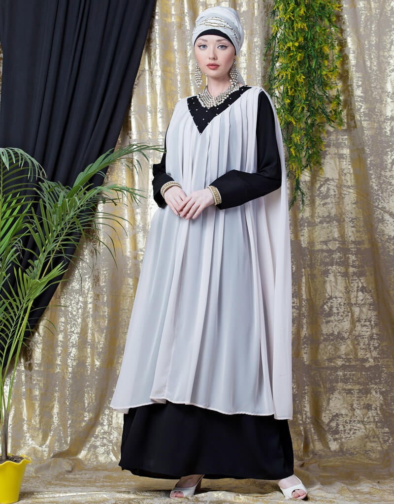 Elegant Arabic Embroidered Double Layer Abaya Dress for Women - Pink Party Wear for Eid, Wedding & Special Occasions