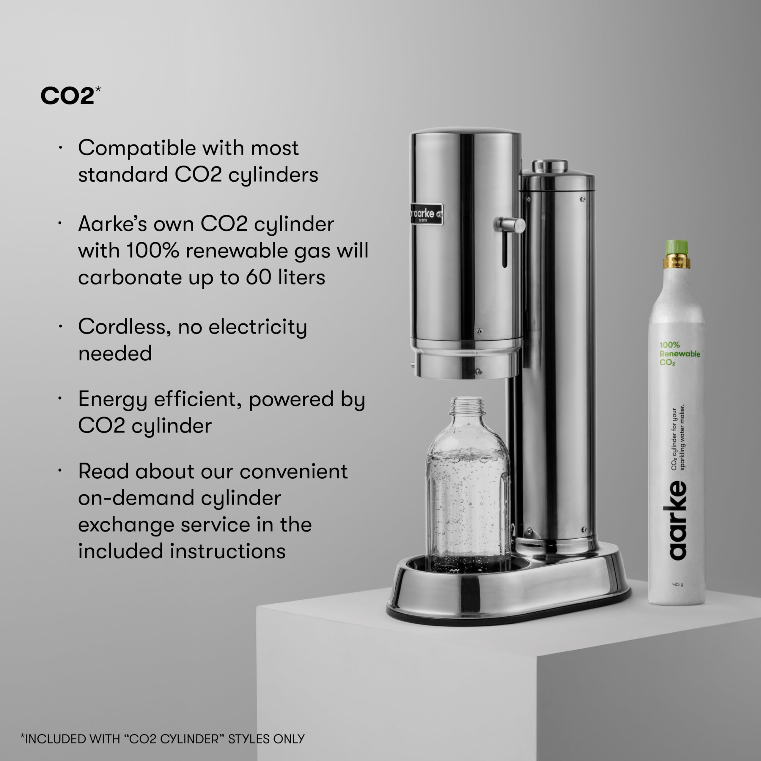 Aarke Carbonator Pro - Premium Sparkling Water Maker with 800mL Glass Reusable Bottle & CO2 Cylinder | Stainless Steel Carbonation Machine for Home, Office & Parties | Create Healthy Fizzy Drinks Easily