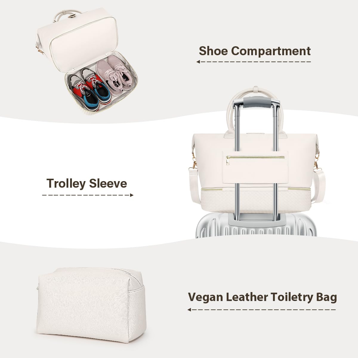 Premium Women's Leather Weekender Bag - Stylish Travel Duffel & Overnight Carry On Tote with Shoe Compartment & Wet Pocket | Perfect for Business Trips, Gym, Weekend Getaways & Air Travel