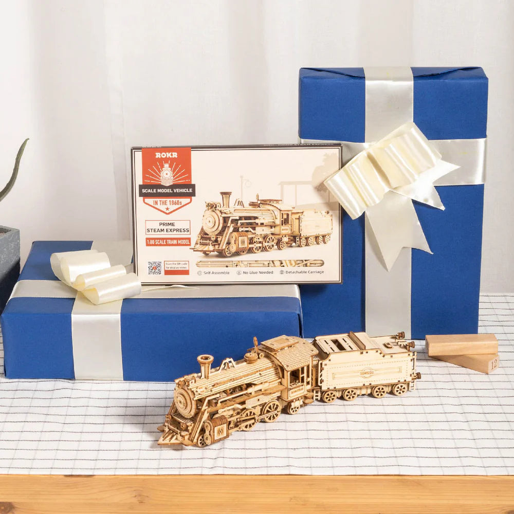 ROBOTIME DIY Locomotive Train Model Kit - 3D Wooden Puzzle for Adults & Teens - Perfect for Home Decoration, STEM Education, and Train Enthusiasts