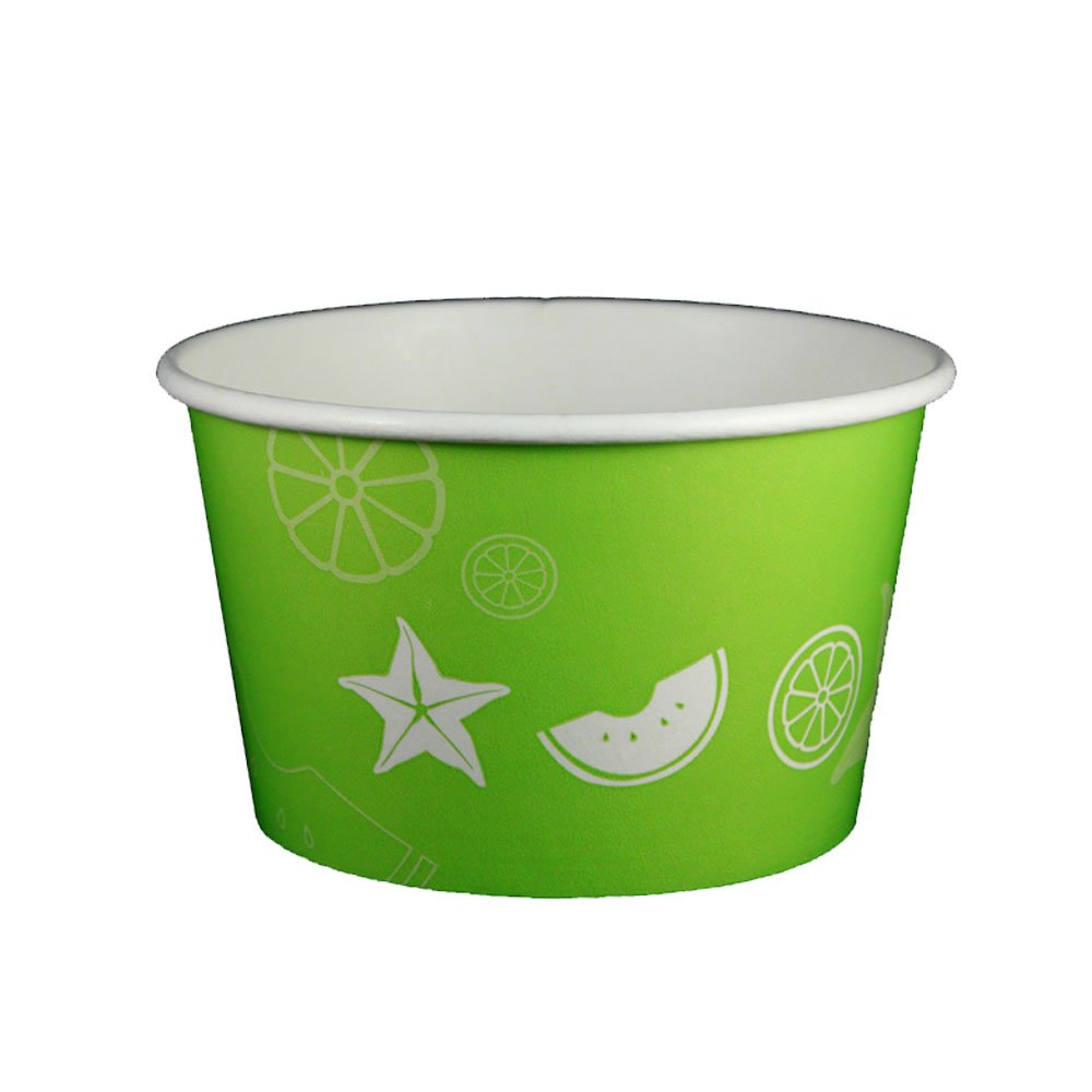 24 oz Yogurt Paper Cups - 600 Count (Lime Green Fruit Pattern) - Disposable Eco-Friendly Cups for Smoothies, Ice Cream & Desserts - Perfect for Parties, Cafes & Food Service
